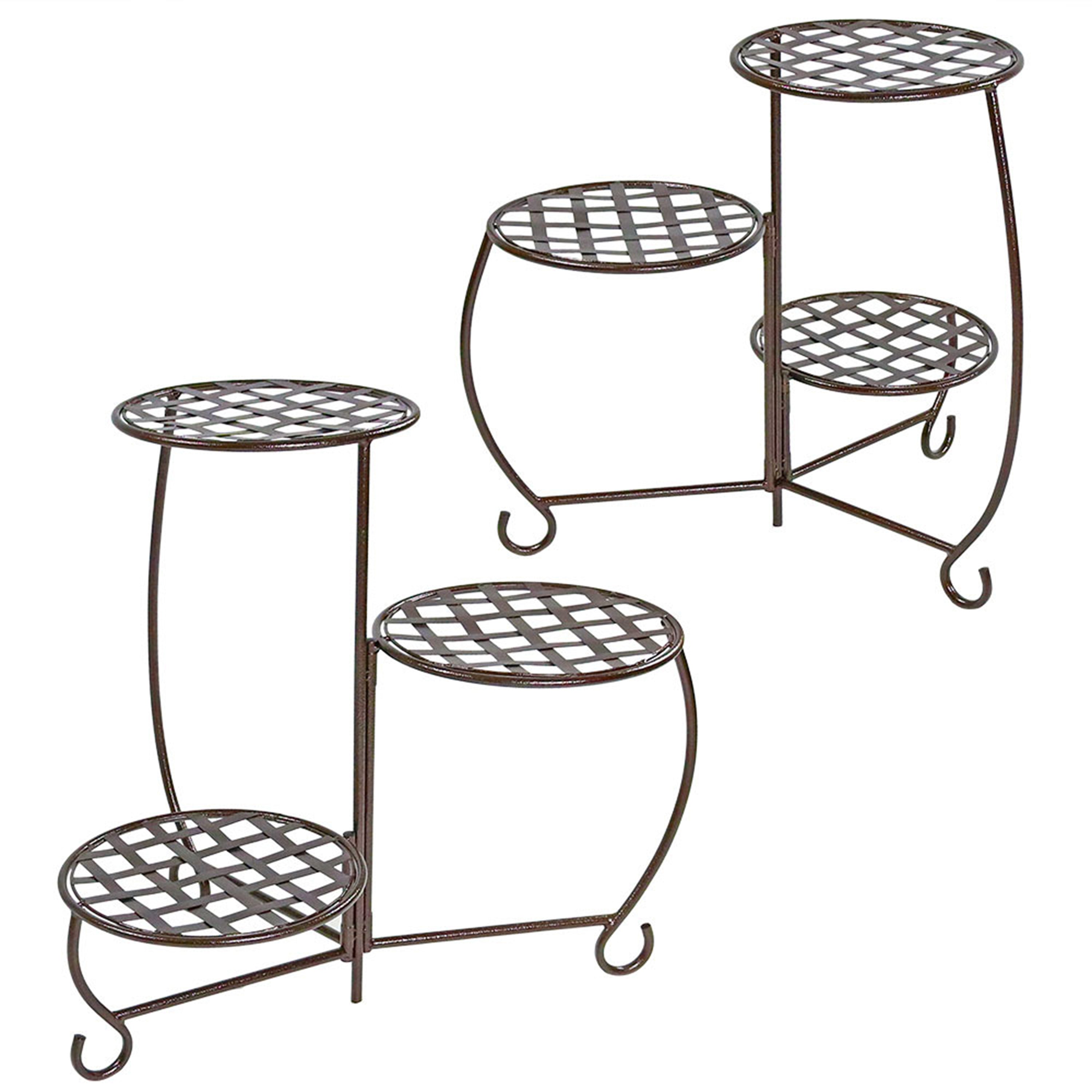  Sunnydaze Decor Steel Decorative Checker Top 3-Tiered Flower Plant Stand Display -Set of 2 - Bronze - Bonton