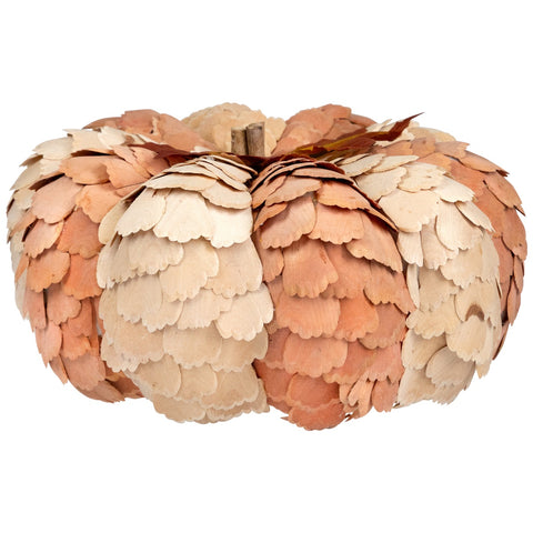 Fall Harvest Layered Wooden Leaves Pumpkin - 10" - Beige and Orange