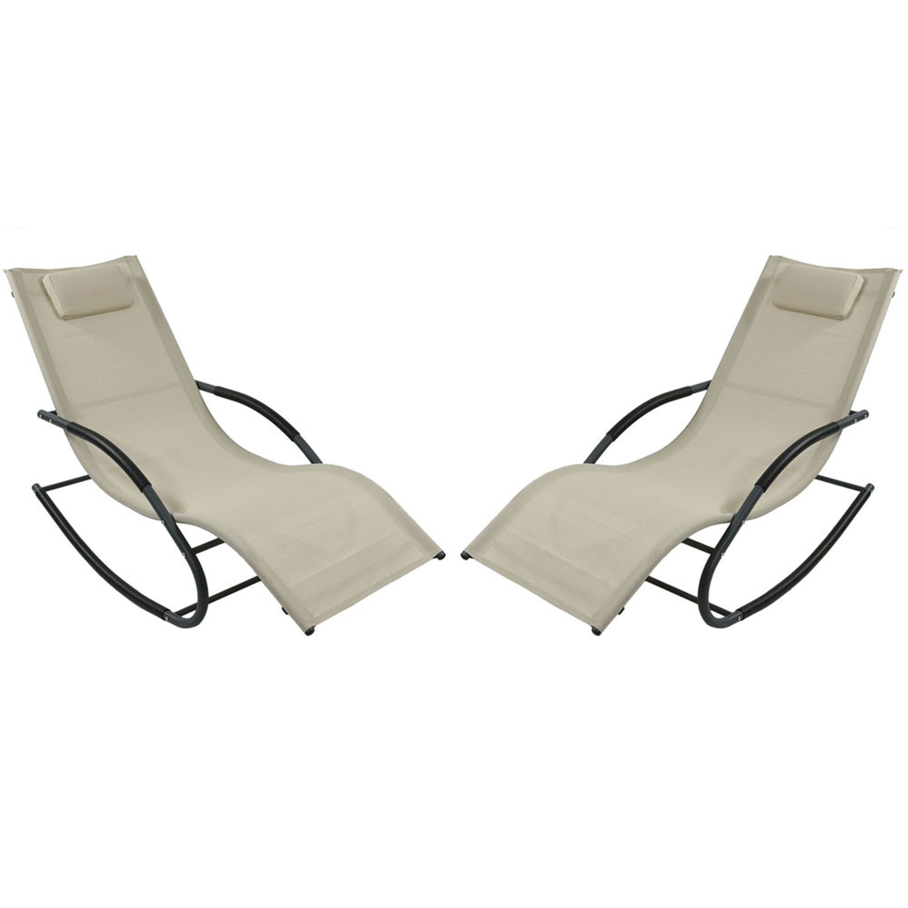  Sunnydaze Decor Patio and Lawn Wave Rocking Lounge Chair with Pillow, Beige - Cream - Bonton