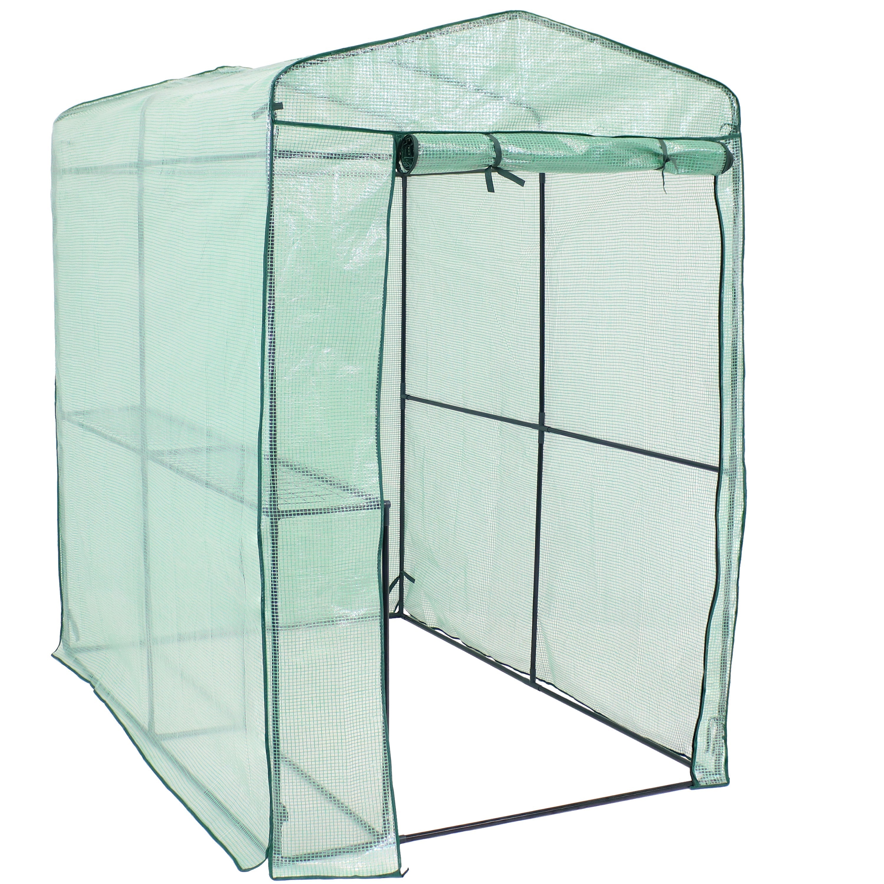  Sunnydaze Decor Portable Growing Rack Petite Deluxe Mini Walk-In Greenhouse with Roll-Up Door - 1 Shelf - Green - Green - Bonton