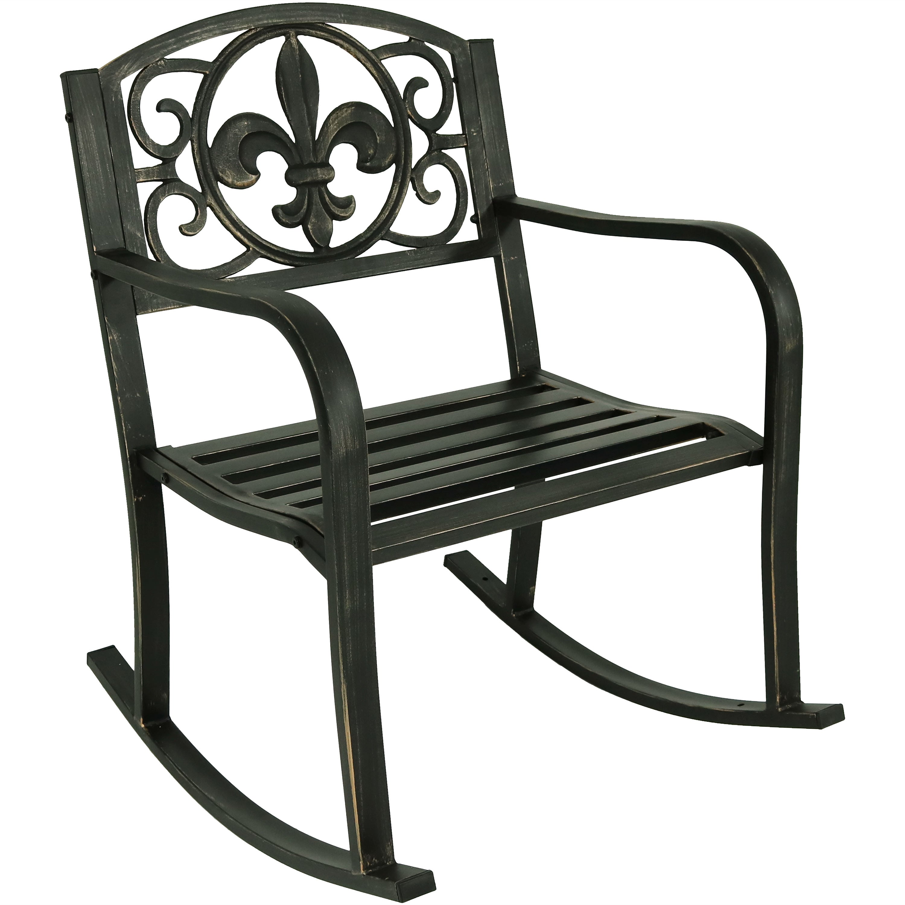  Sunnydaze Decor Traditional Fleur-de-Lis Design Cast Iron and Steel Rocking Chair - Black - Bonton