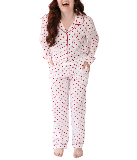  Alto Modas Myra Seersucker Dots Women's Long Sleeve Shirt & Pajama Set - Dots Print - Bonton