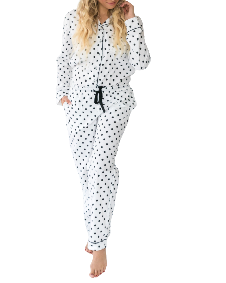  Alto Modas Myra Classic Dots Women's Long Sleeve Shirt & Pajama Set - Dots Print - Bonton