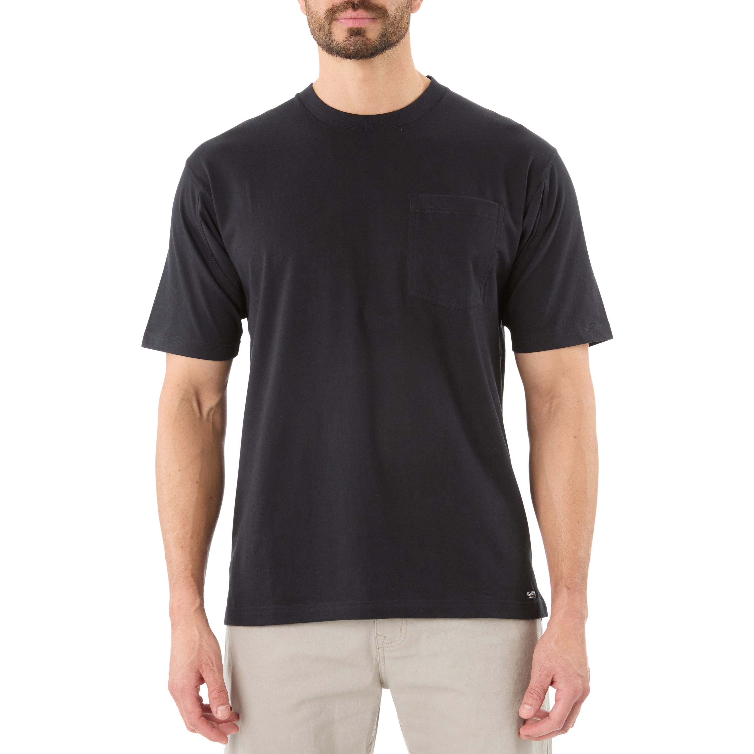  Smith's Workwear Cotton Crew Neck Tee with Extended Tail - Black - Bonton