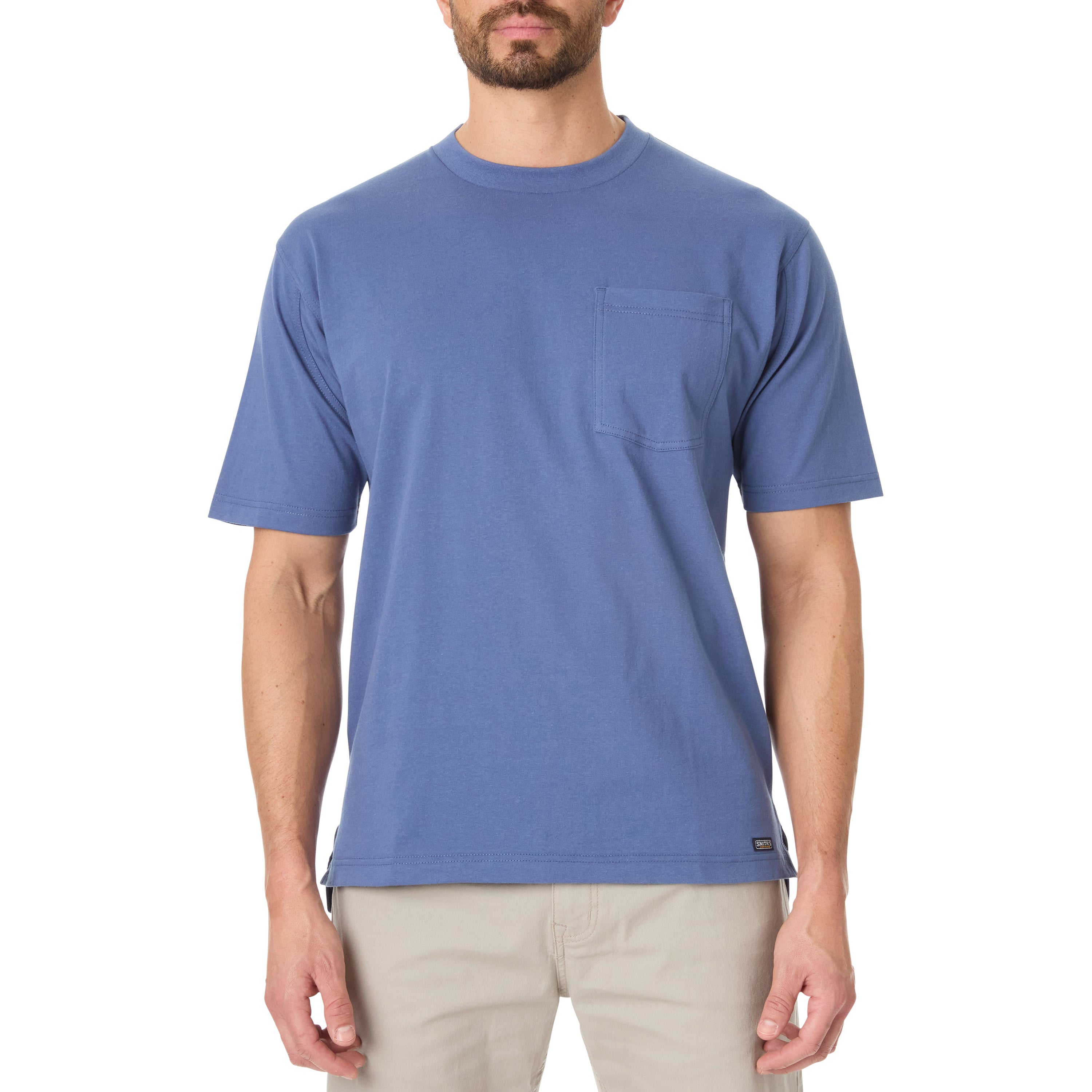  Smith's Workwear Cotton Crew Neck Tee with Extended Tail - Captain Blue - Bonton