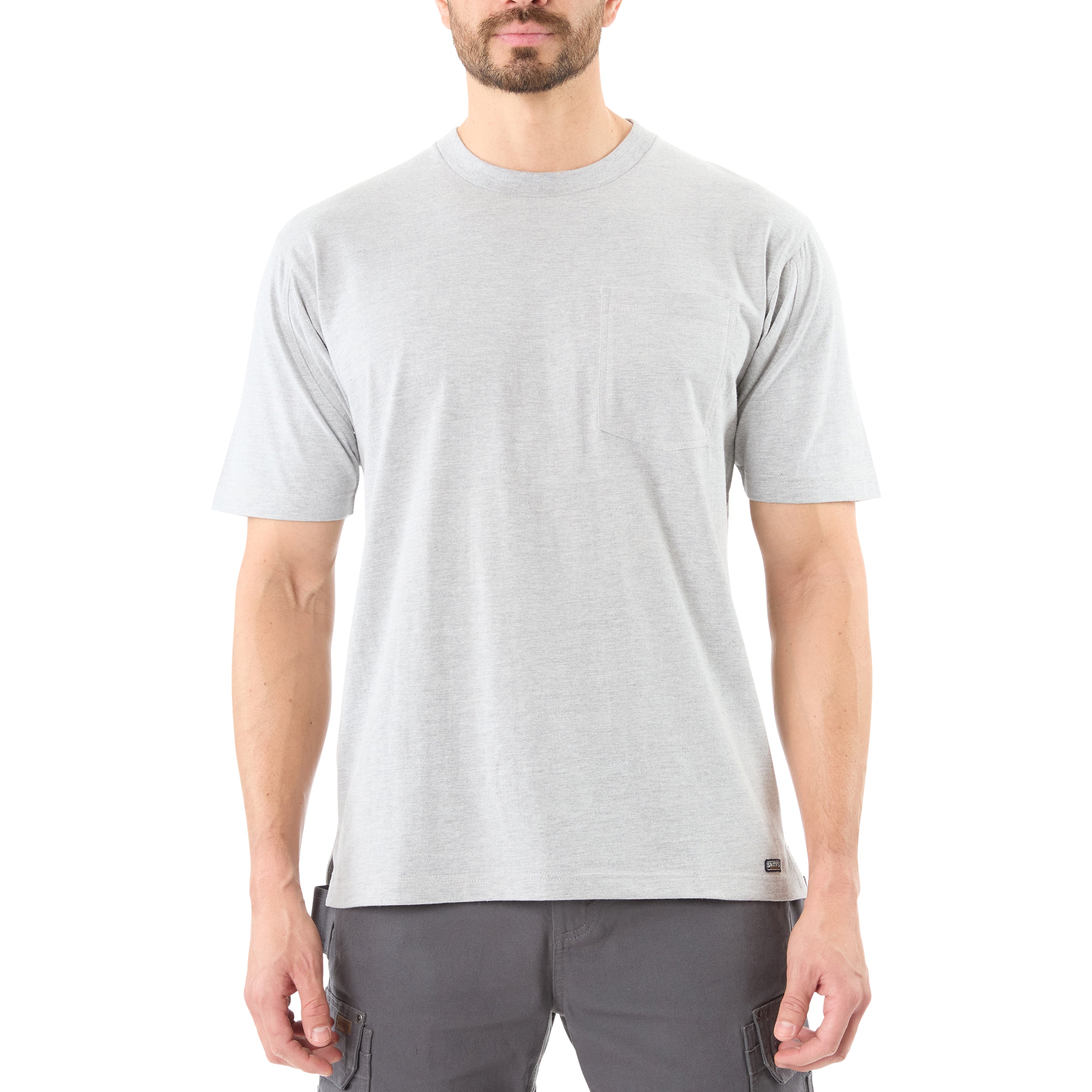  Smith's Workwear Cotton Crew Neck Tee with Extended Tail - Heather Grey - Bonton