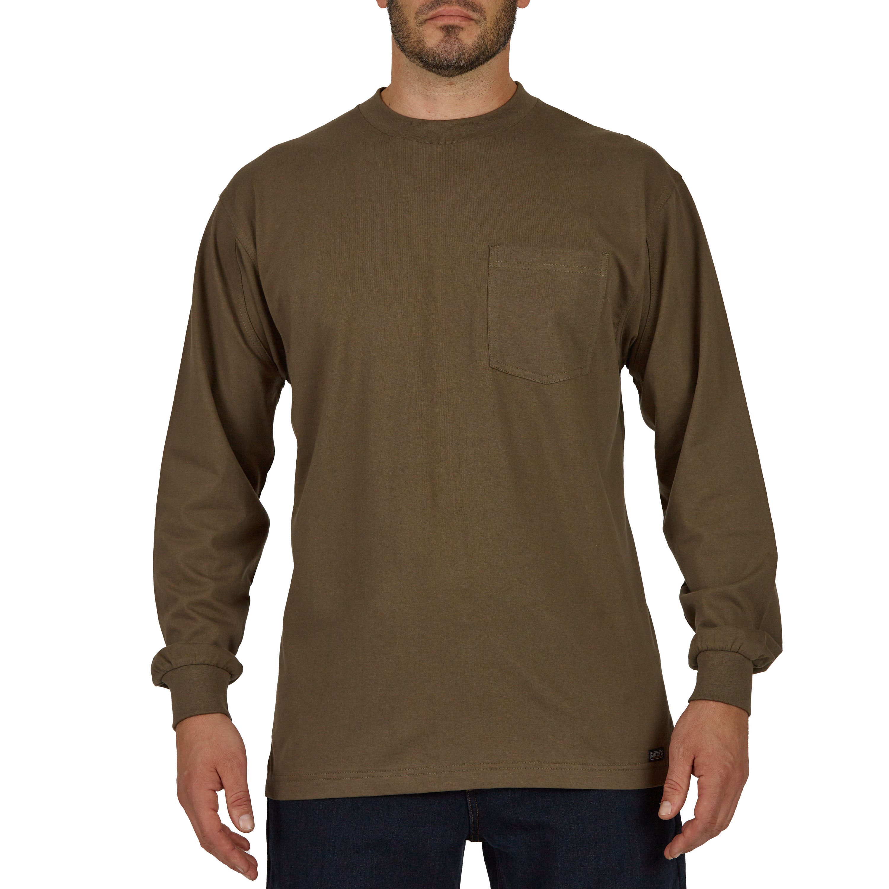  Smith's Workwear Extended-Tail Long Sleeve Pocket Shirt - Dark Olive - Bonton