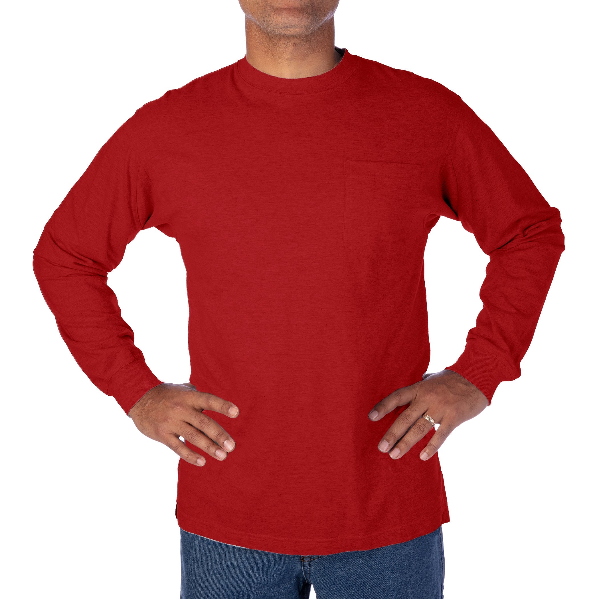  Smith's Workwear Extended-Tail Long Sleeve Pocket Shirt - Dark Red - Bonton