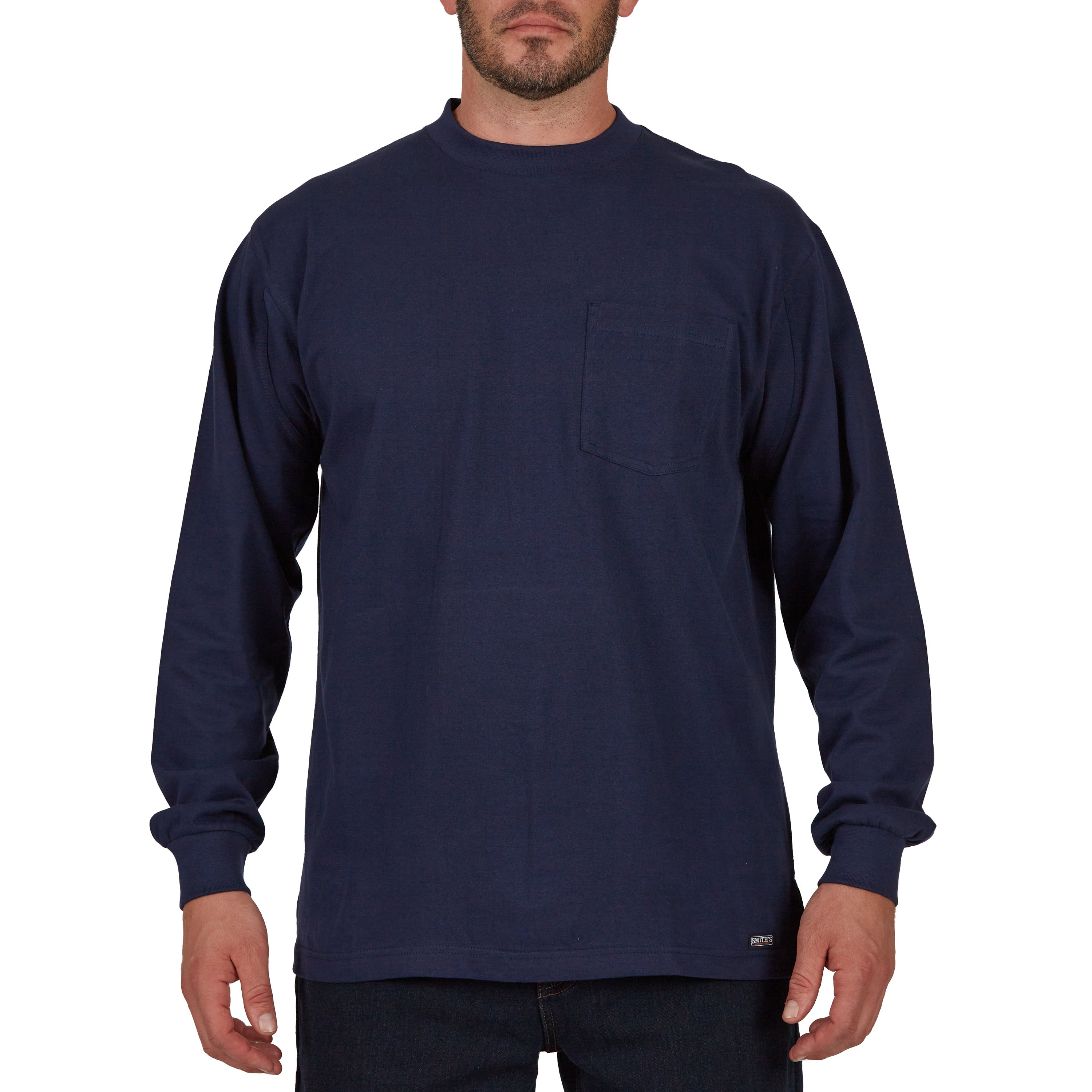  Smith's Workwear Extended-Tail Long Sleeve Pocket Shirt - Navy - Bonton