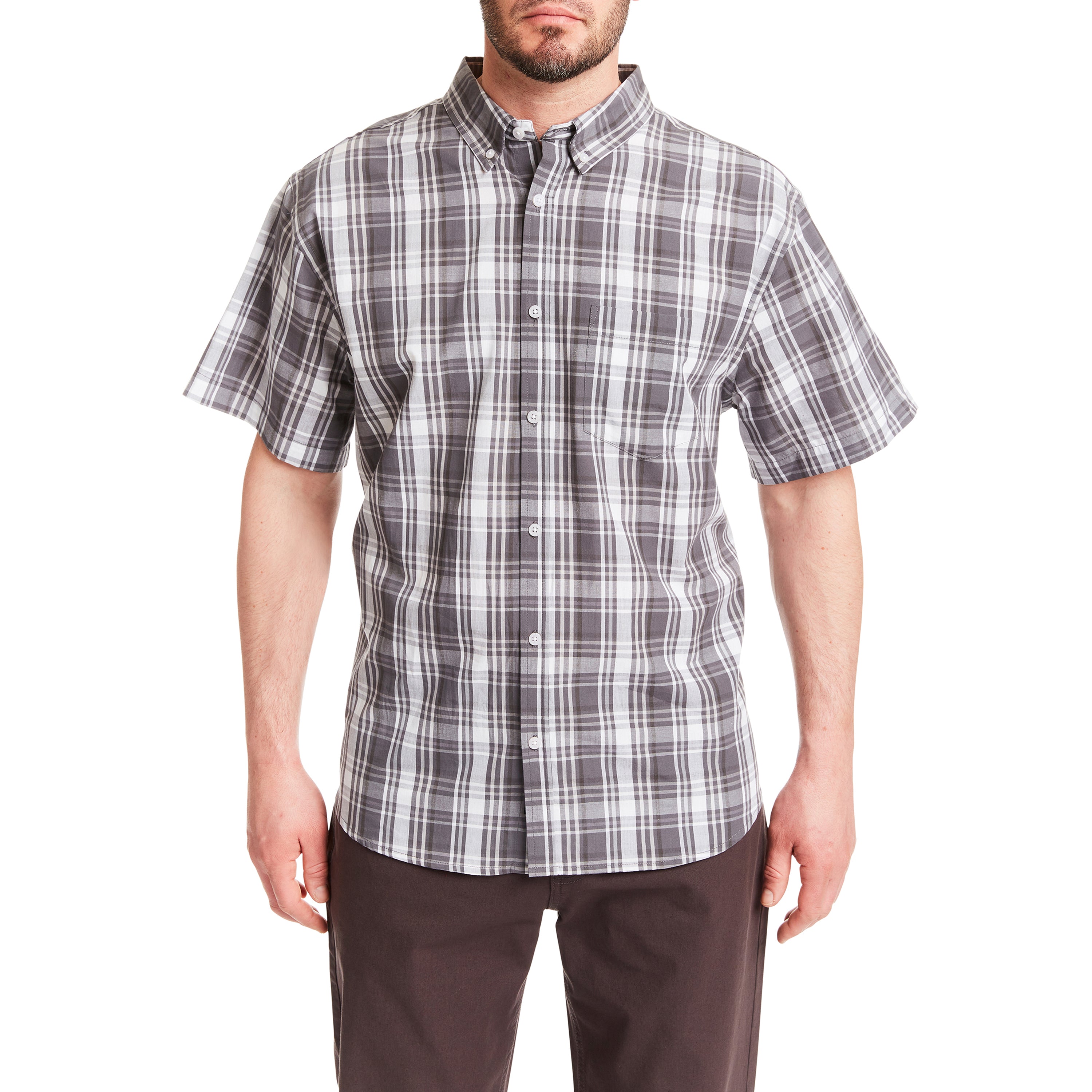  Smith's Workwear Short Sleeve Cotton Plaid Shirt - Grey-413 - Bonton