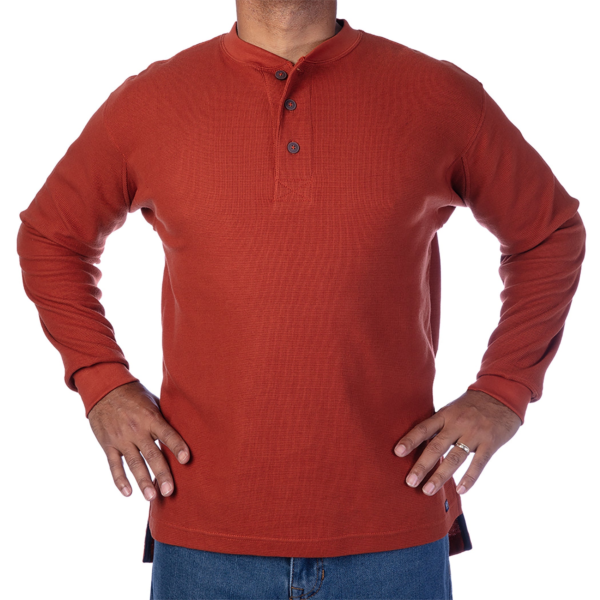  Smith's Workwear Extended Tail Mini-Thermal Knit Henley Pullover with Gusset - Rust - Bonton