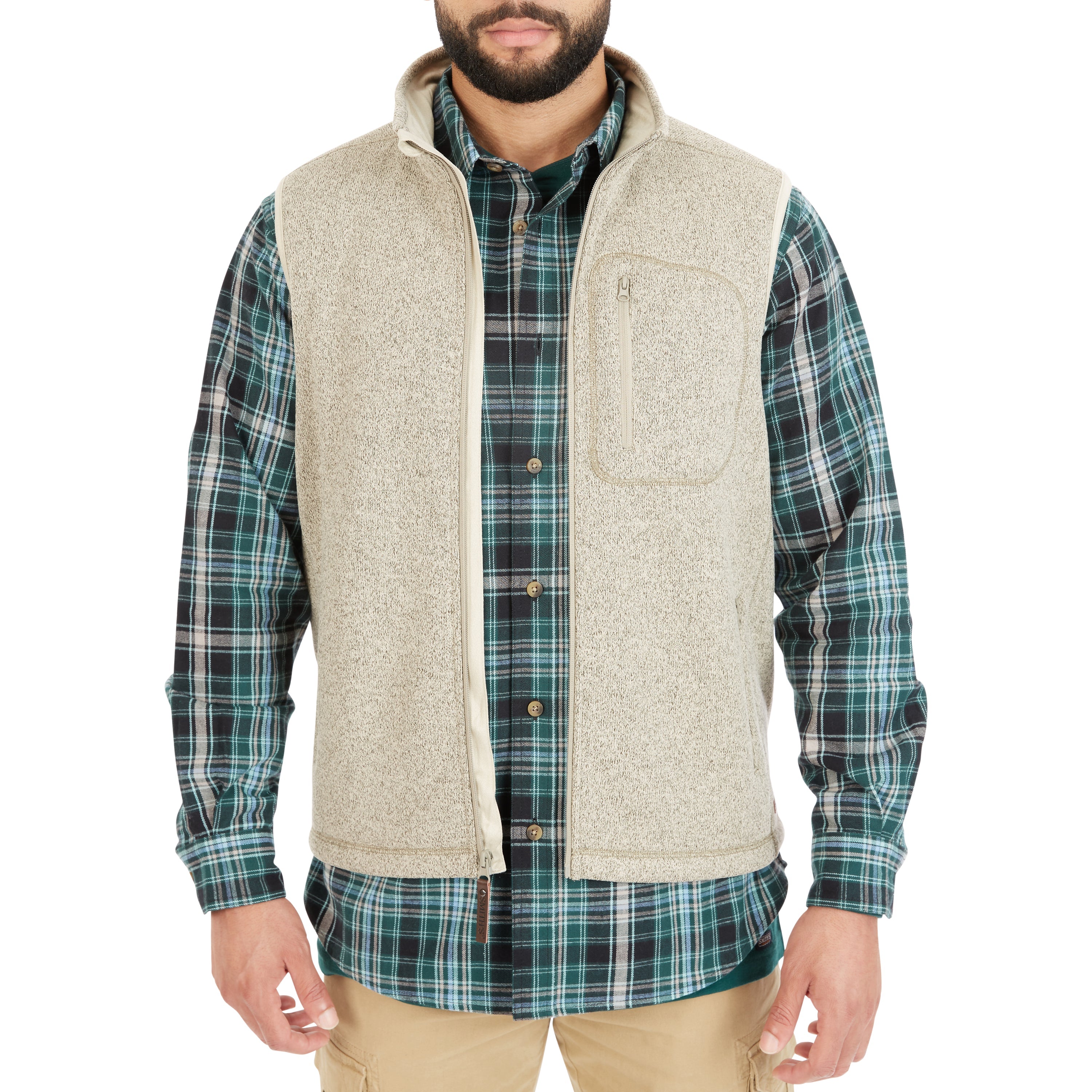  Smith's Workwear Sherpa-Lined Sweater Fleece Vest with Zip Pockets - Oatmeal Heather - Bonton