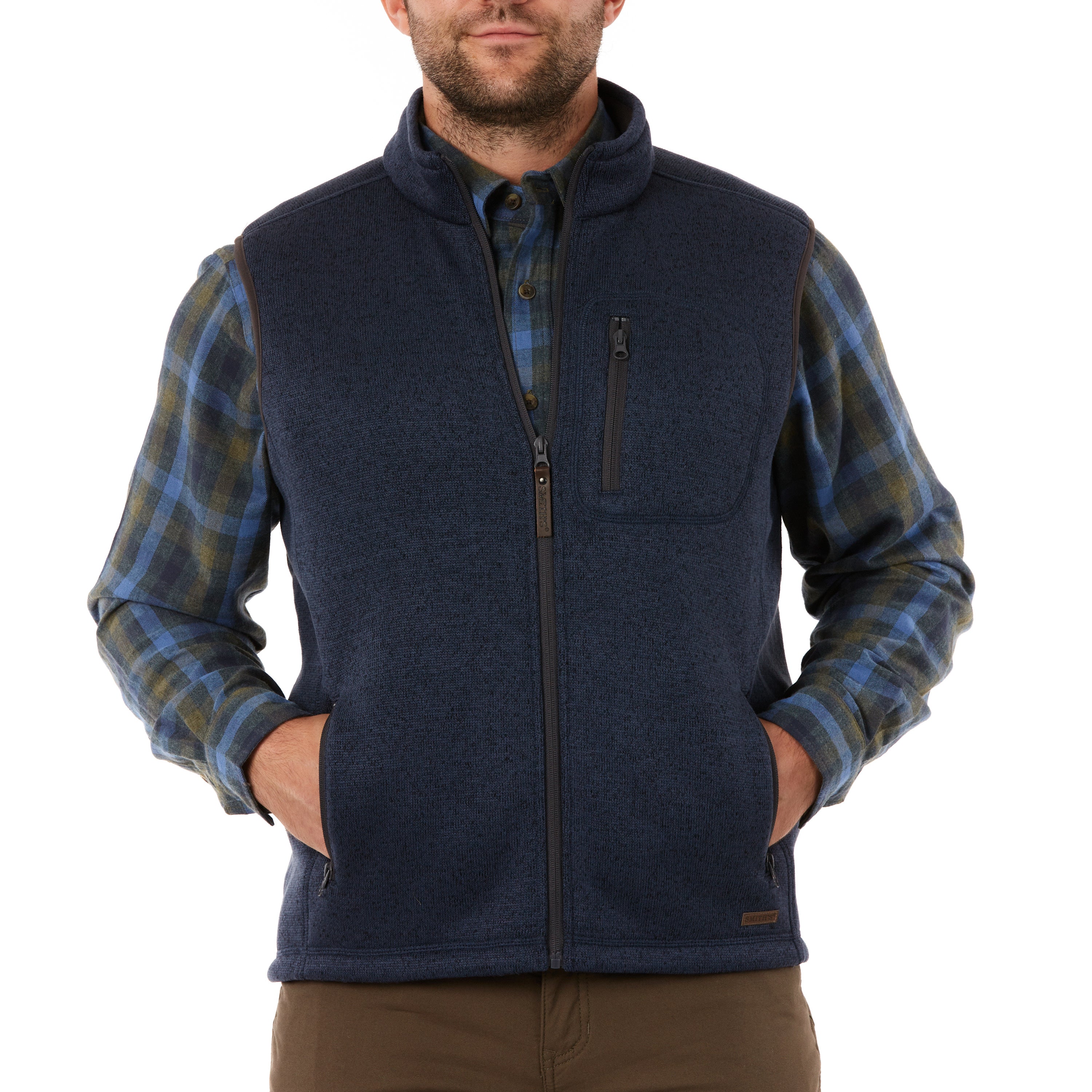  Smith's Workwear Sherpa-Lined Sweater Fleece Vest with Zip Pockets - Slate Blue Heather - Bonton