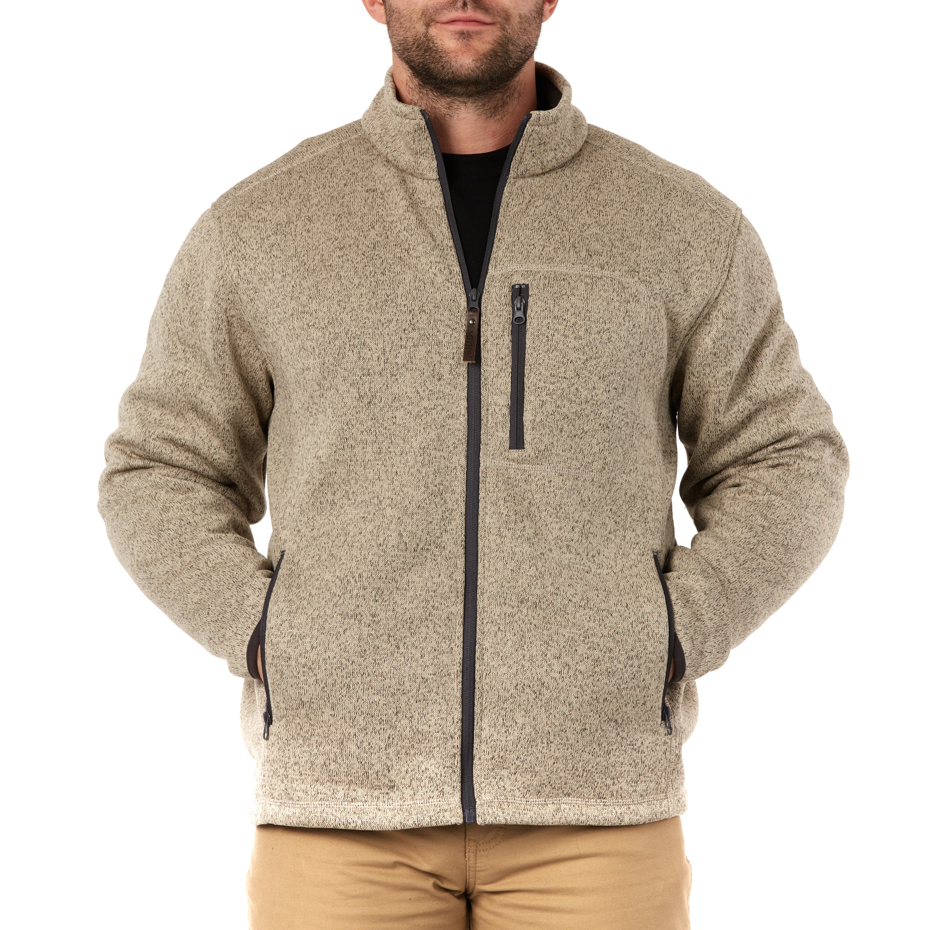  Smith's Workwear Sherpa-Lined Sweater Fleece Full Zip Jacket - Oatmeal Heather - Bonton