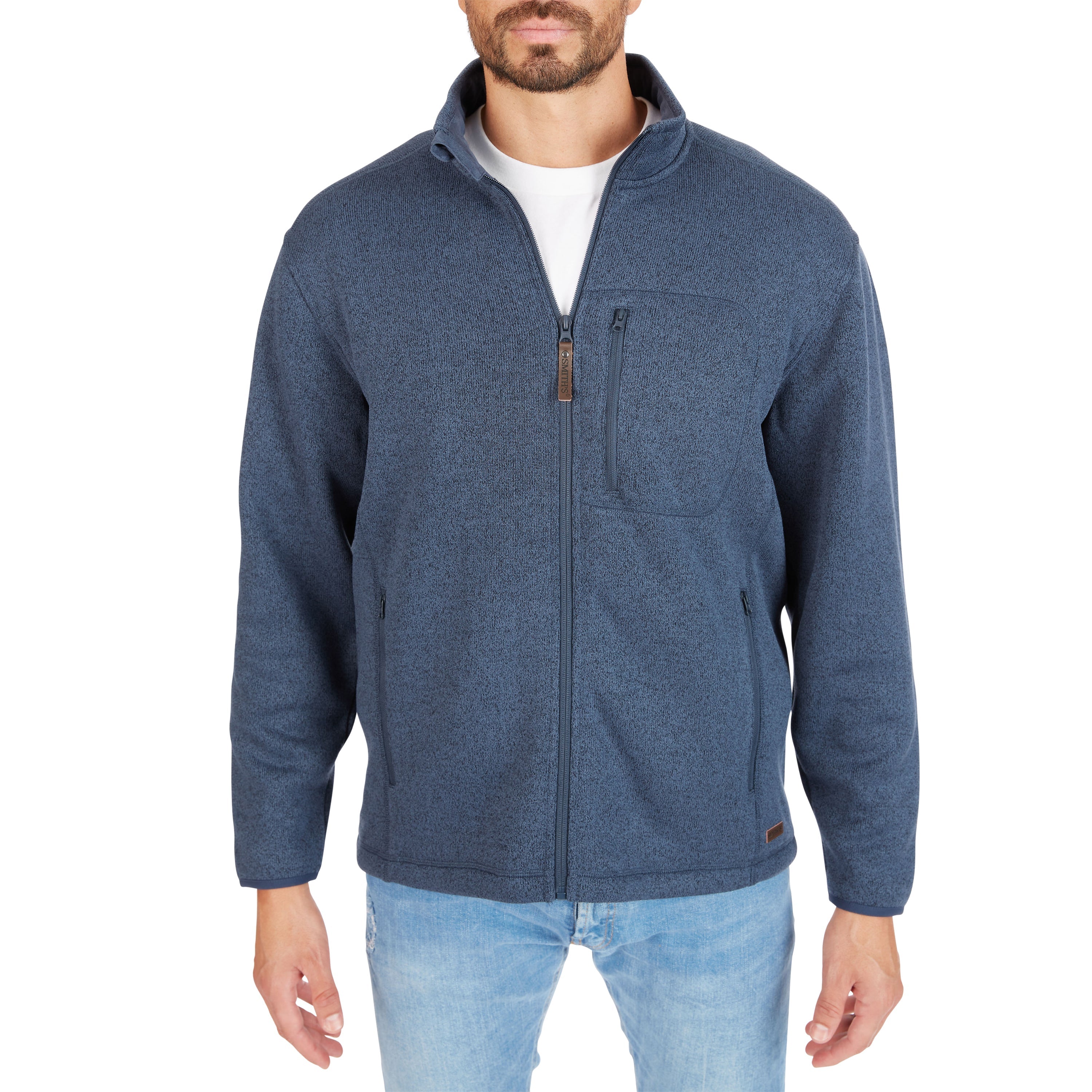  Smith's Workwear Sherpa-Lined Sweater Fleece Full Zip Jacket - Slate Blue Heather - Bonton