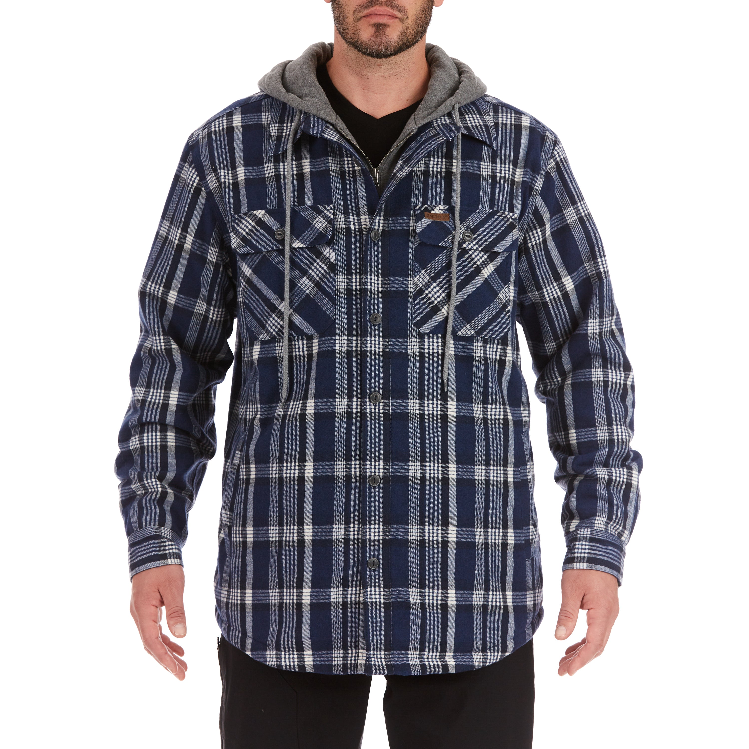  Smith's Workwear Sherpa-Lined Hooded Flannel Shirt Jacket - Steel Blue-401 - Bonton