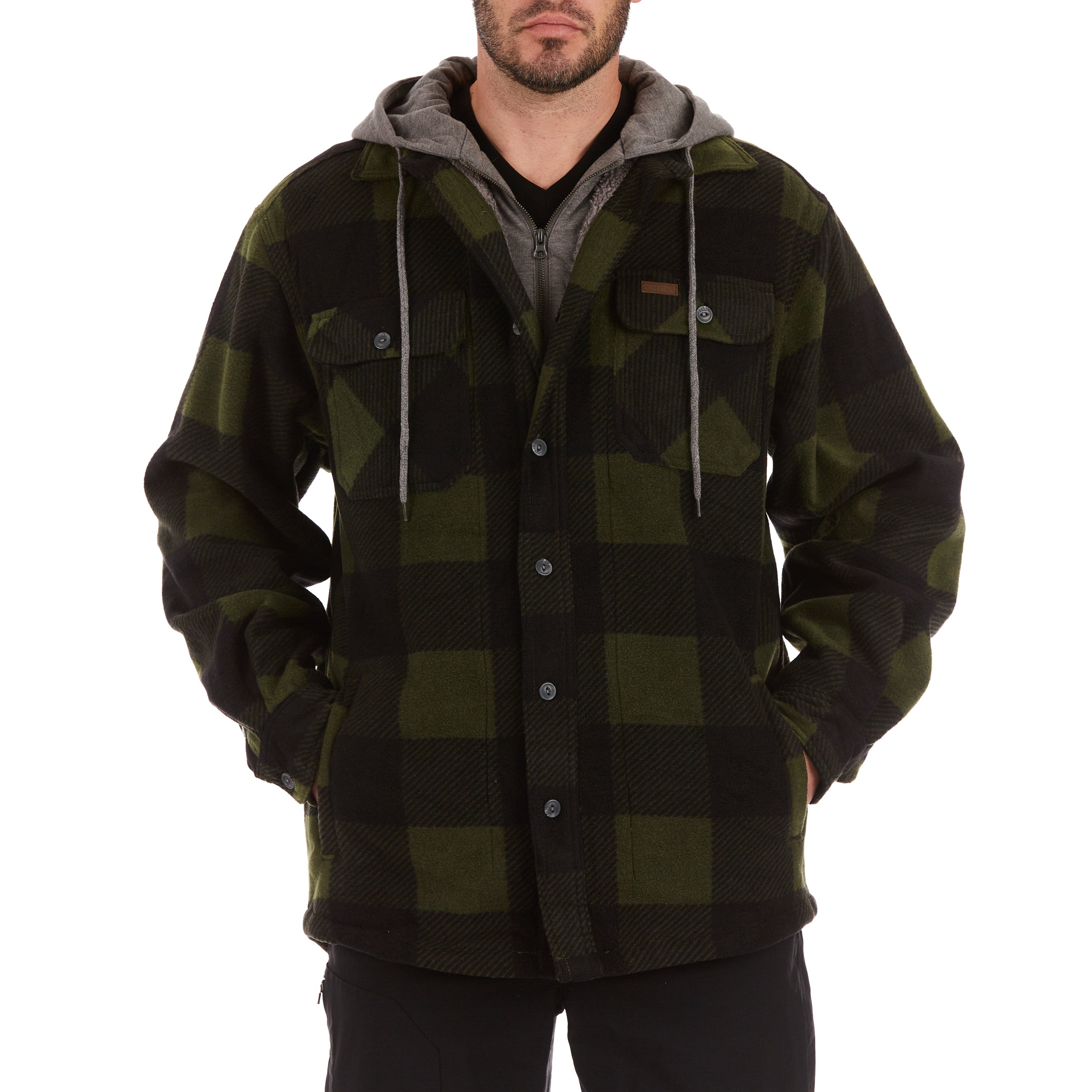  Smith's Workwear Sherpa-Lined Microfleece Shirt Jacket - Olive/Black-503 - Bonton