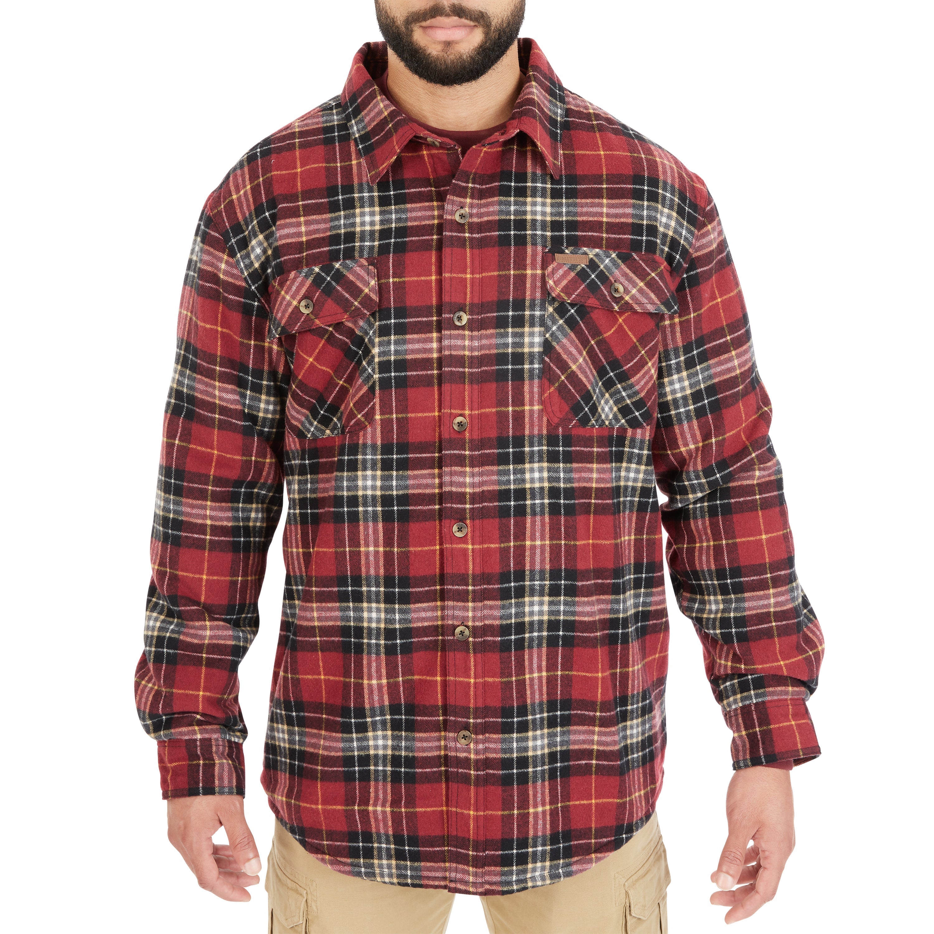  Smith's Workwear Sherpa-Lined Cotton Flannel Shirt Jacket - Burgundy-437 - Bonton