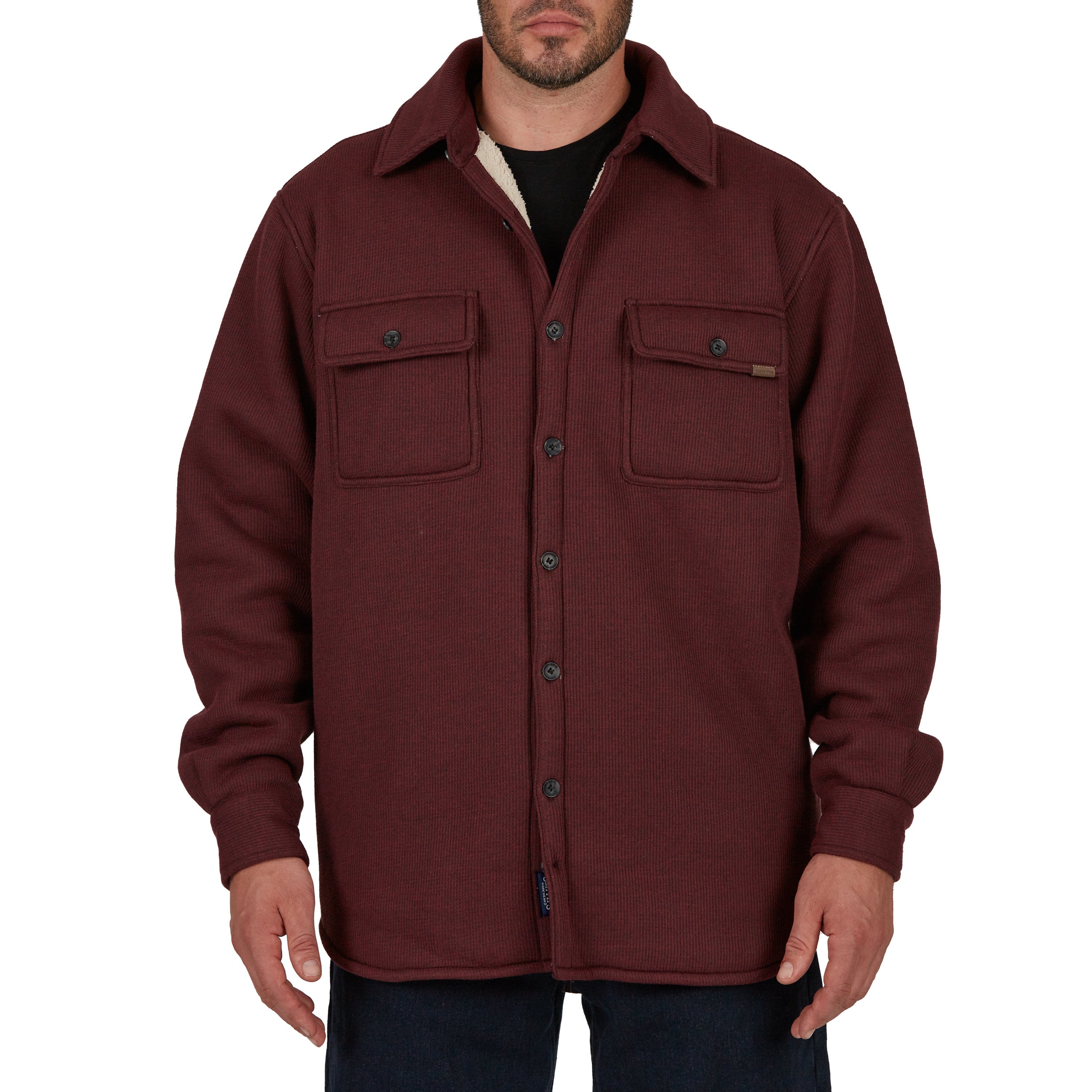  Smith's Workwear Sherpa-Lined Heather Thermal Shirt Jacket - Heather Burgundy - Bonton