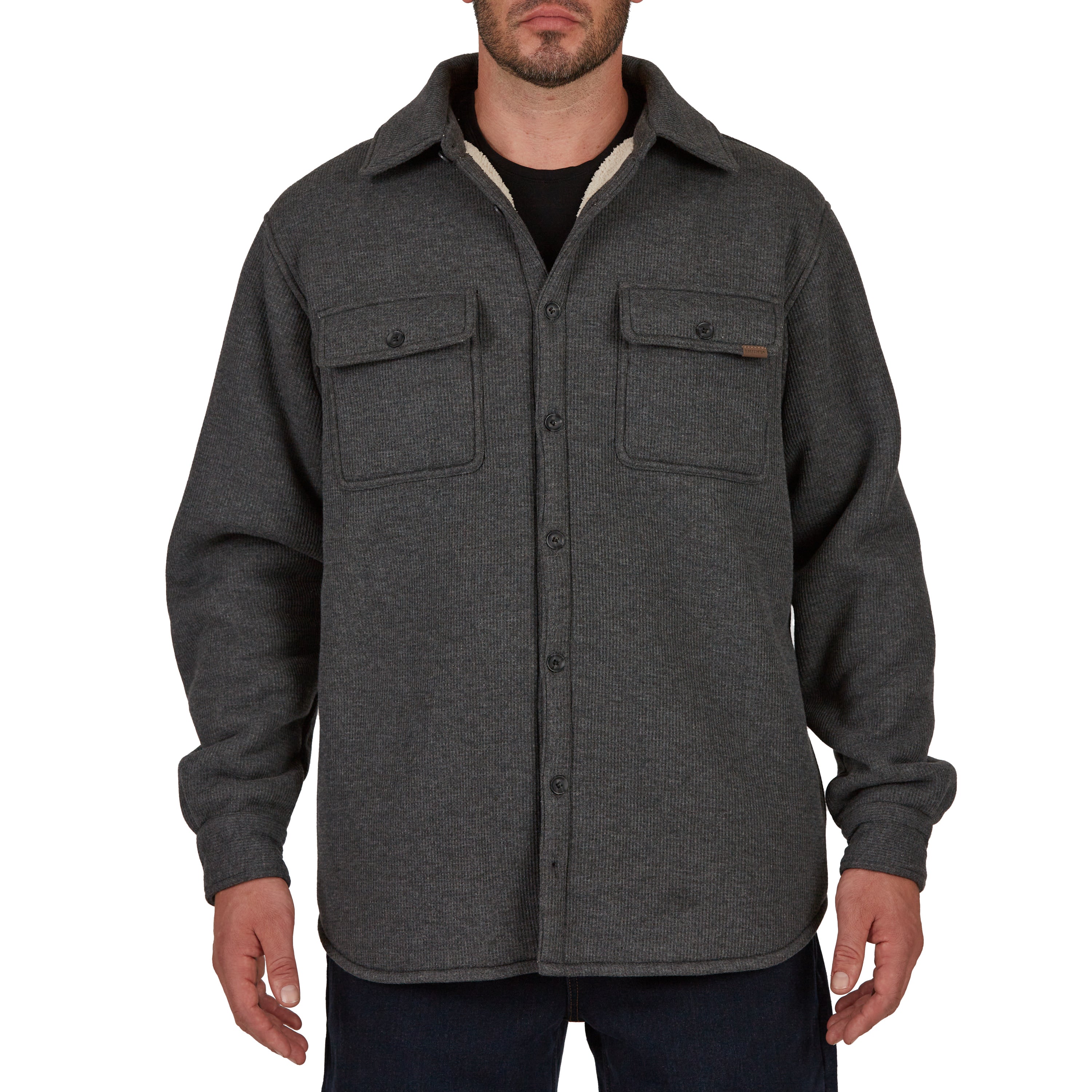  Smith's Workwear Sherpa-Lined Heather Thermal Shirt Jacket - Heather Charcoal - Bonton