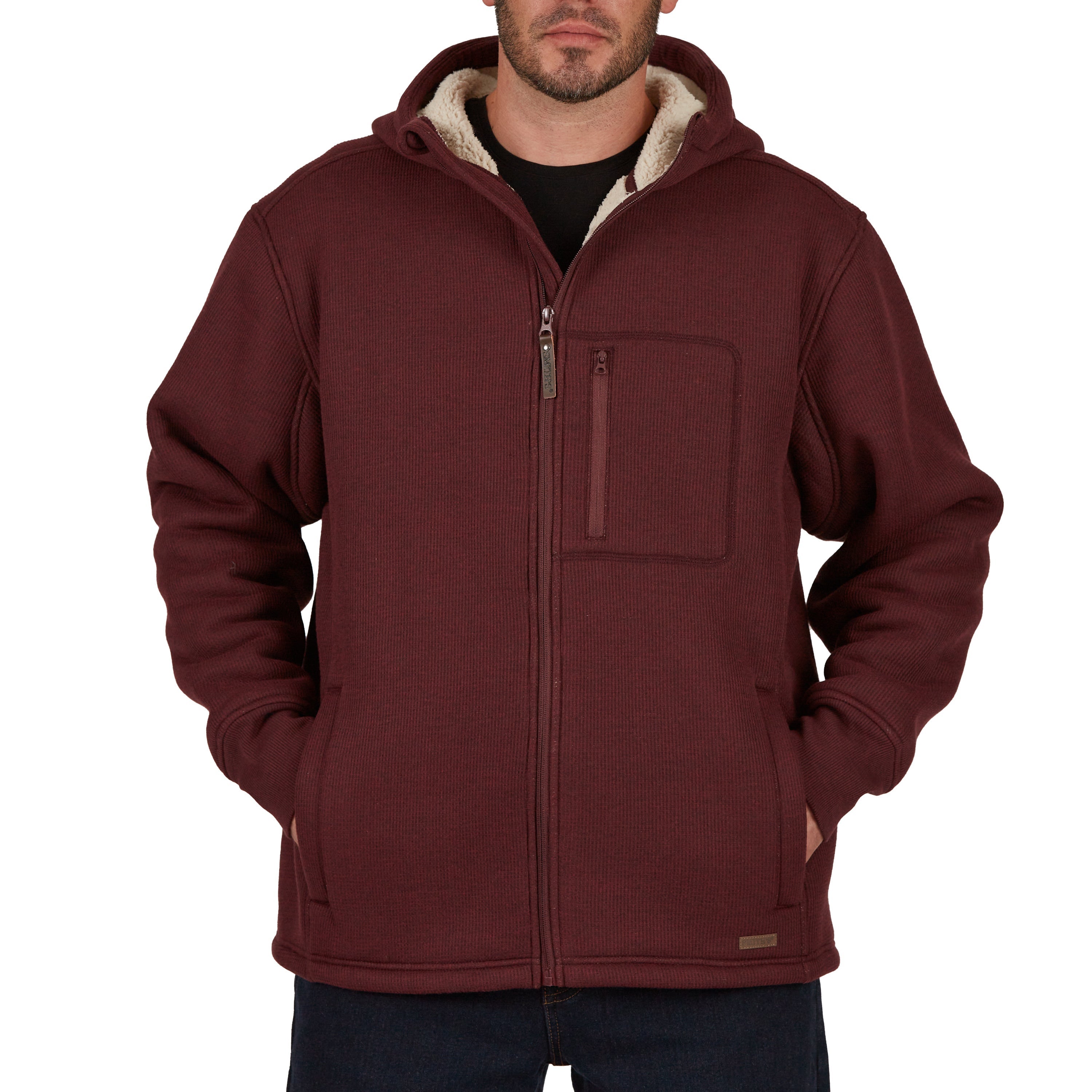  Smith's Workwear Sherpa-Lined Heather Thermal Hooded Full Zip Shirt Jacket - Heather Burgundy - Bonton