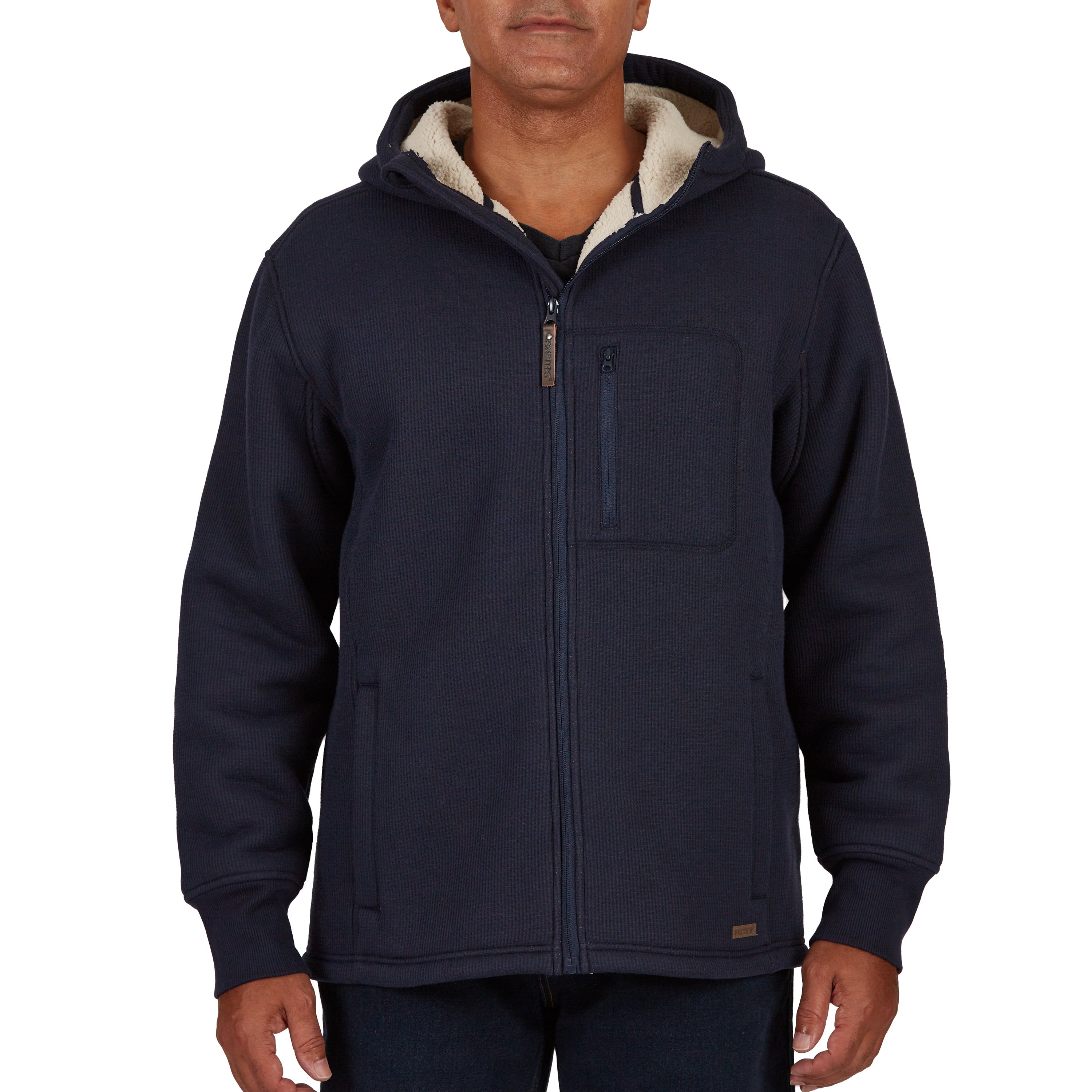  Smith's Workwear Sherpa-Lined Heather Thermal Hooded Full Zip Shirt Jacket - Heather Navy - Bonton