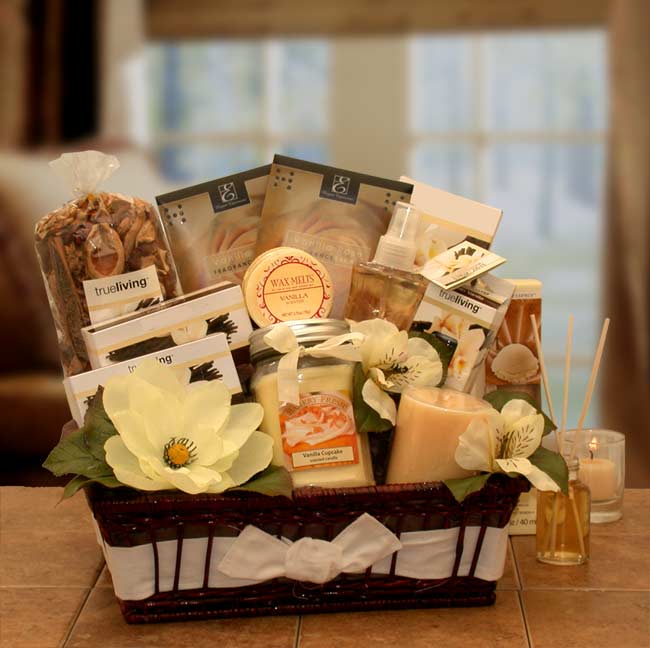  GBDS Vanilla Essence Candle Gift Basket - spa baskets for women gift - Multi - Bonton