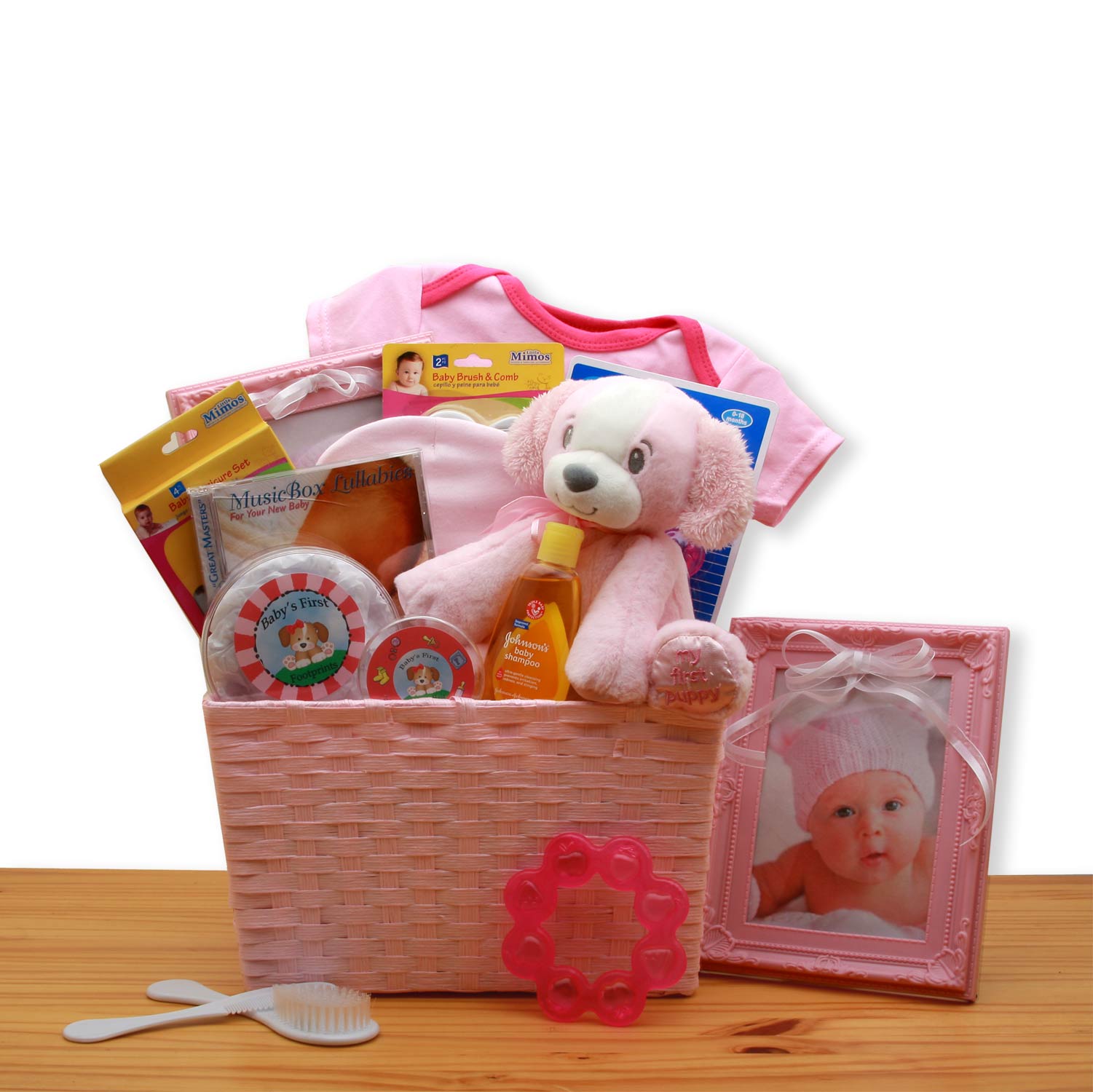  GBDS Puppy Love New Baby Gift Basket - Pink - baby bath set -  baby girl gifts - new baby gift basket - baby gift baskets - baby shower gifts - Multi - Bonton