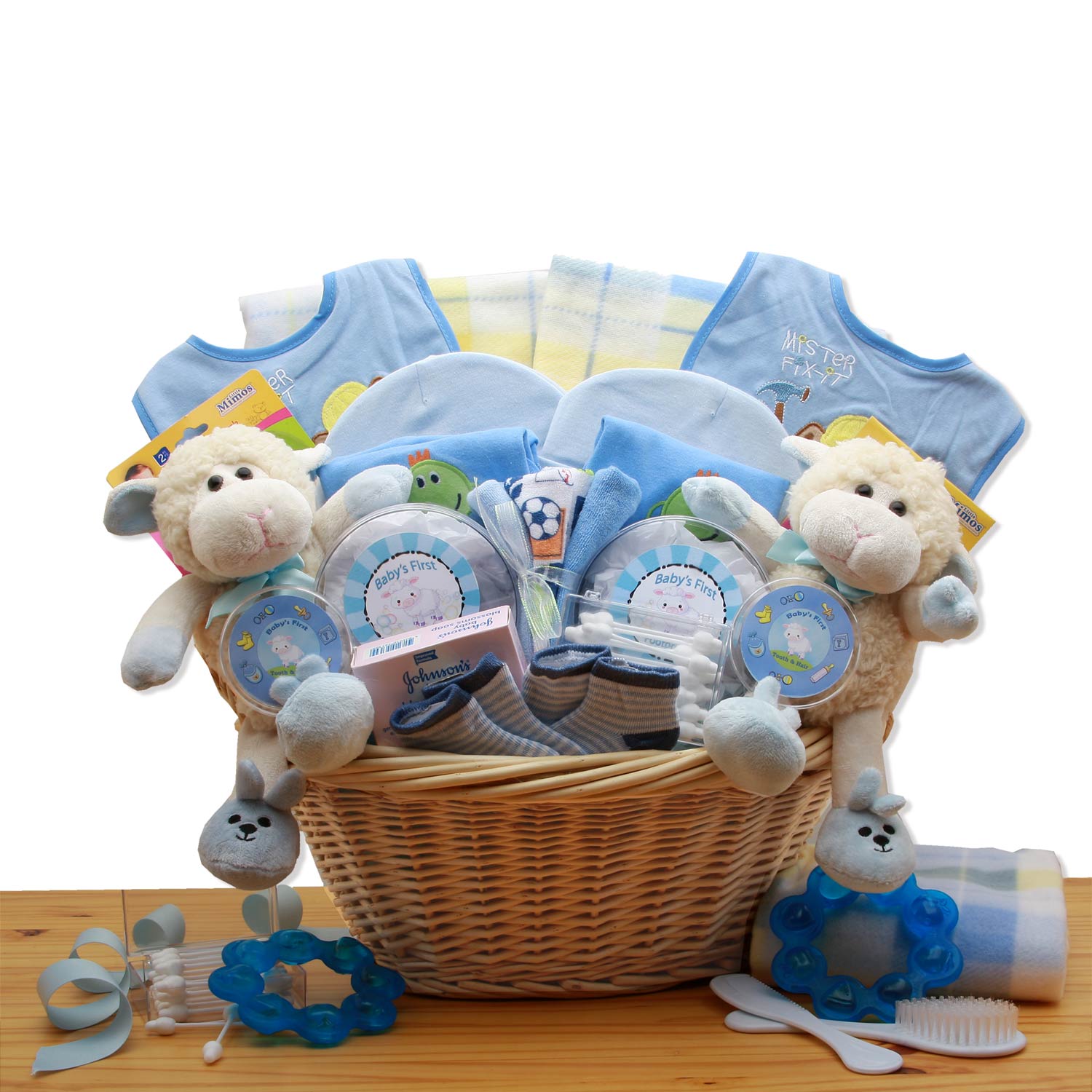  GBDS Double Delight  Twins New Baby Gift Basket - Blue - baby bath set -  baby boy gift basket - new baby gift basket - baby gift baskets - baby shower gifts - Multi - Bonton