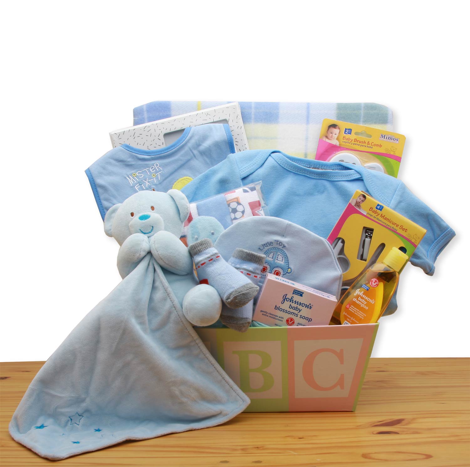  GBDS Easy as ABC New Baby Gift Basket - Blue - baby bath set -  baby boy gift basket - new baby gift basket - baby gift baskets - baby shower gifts - Multi - Bonton