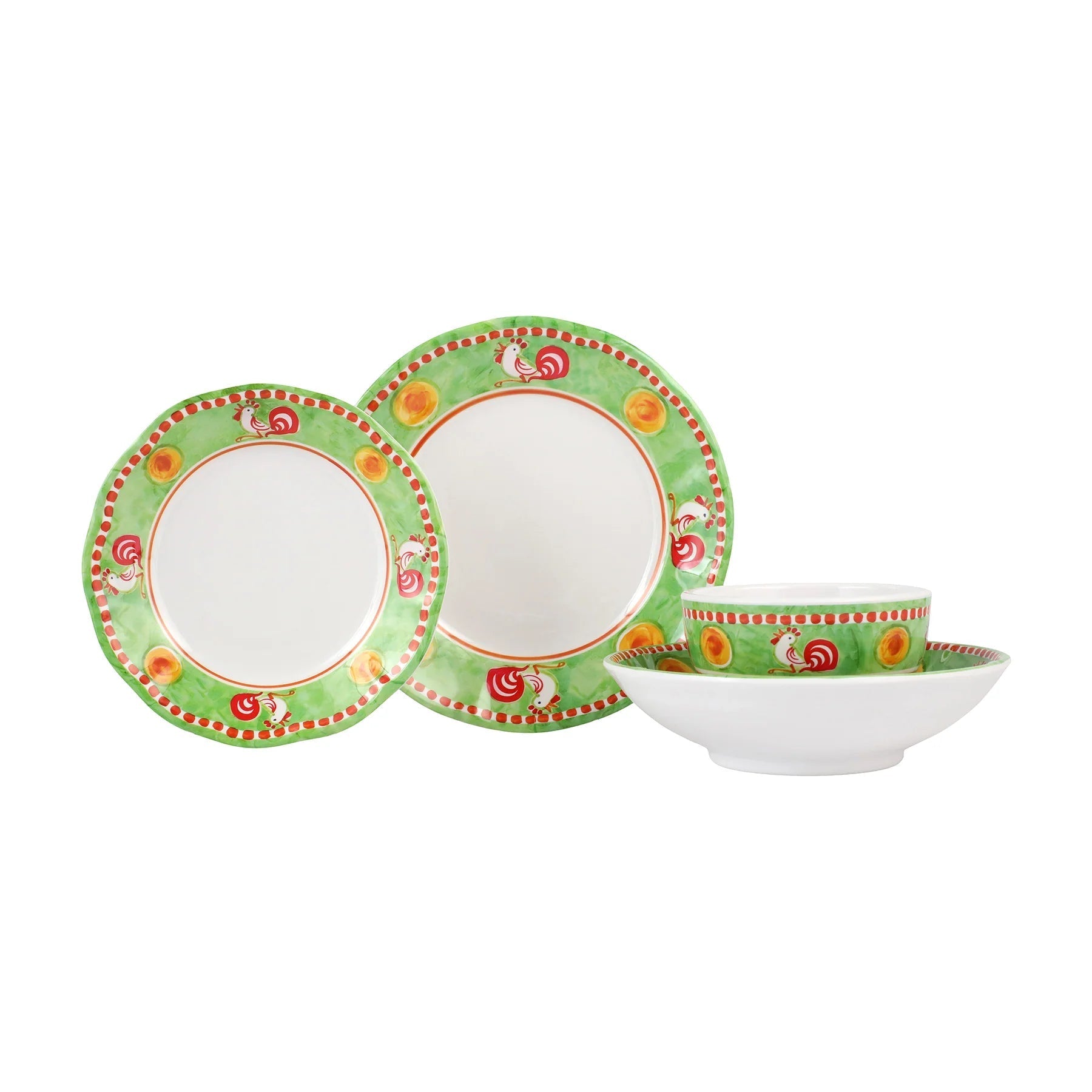  Vietri Melamine Campagna Gallina Four-Piece Place Setting - Green - Bonton