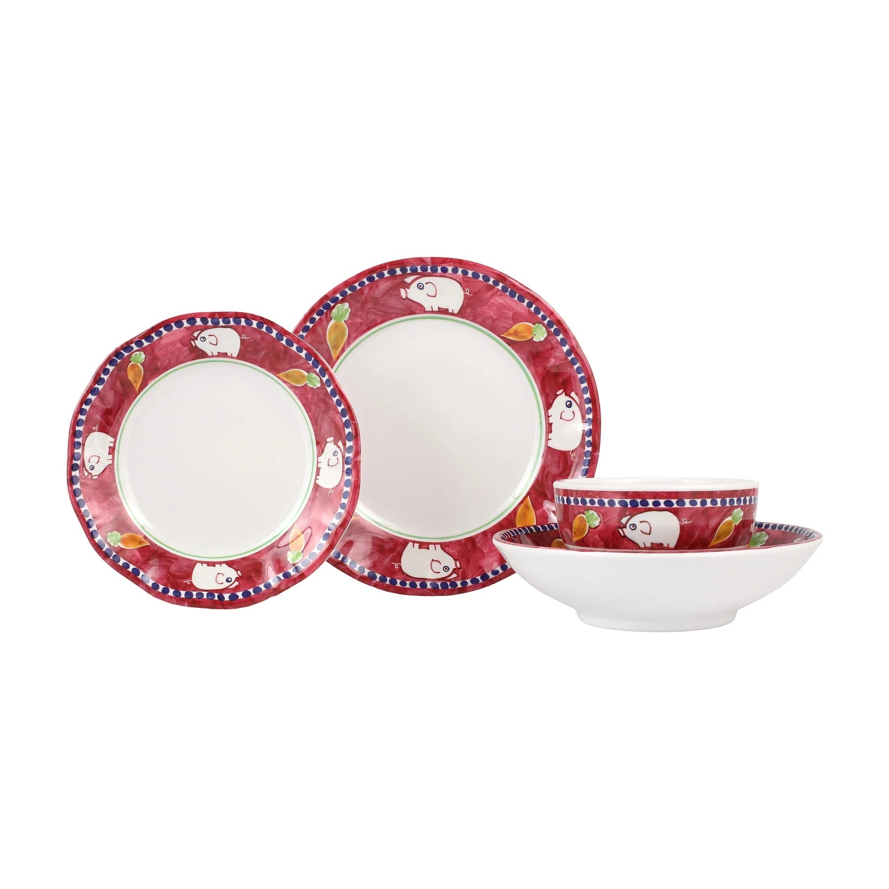  Vietri Melamine Campagna Porco Four-Piece Place Setting - Red - Bonton