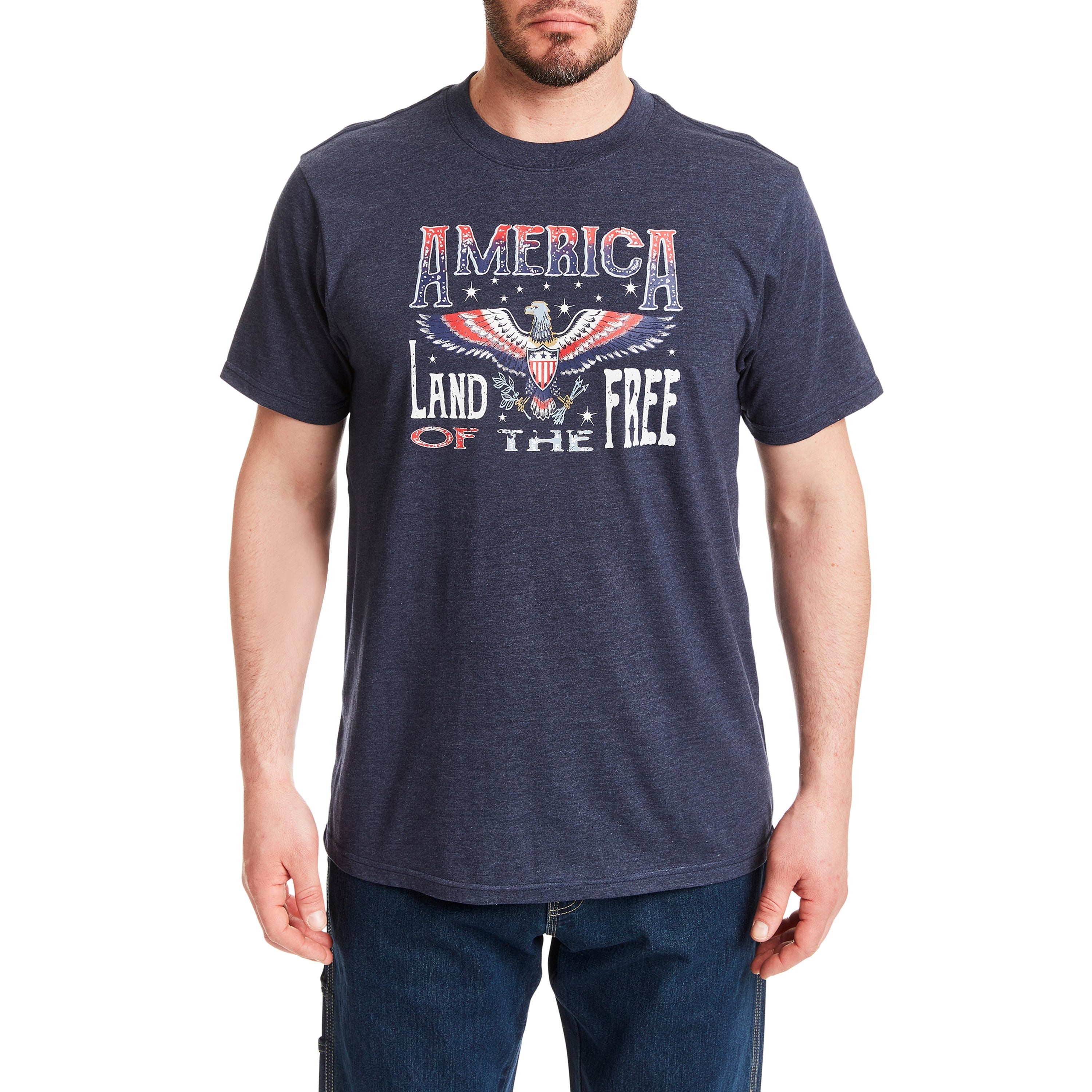  Smith's Workwear Short Sleeve Crew Neck Patriotic Tee-Shirt - Land of the Free - Navy Heather-421 - Bonton