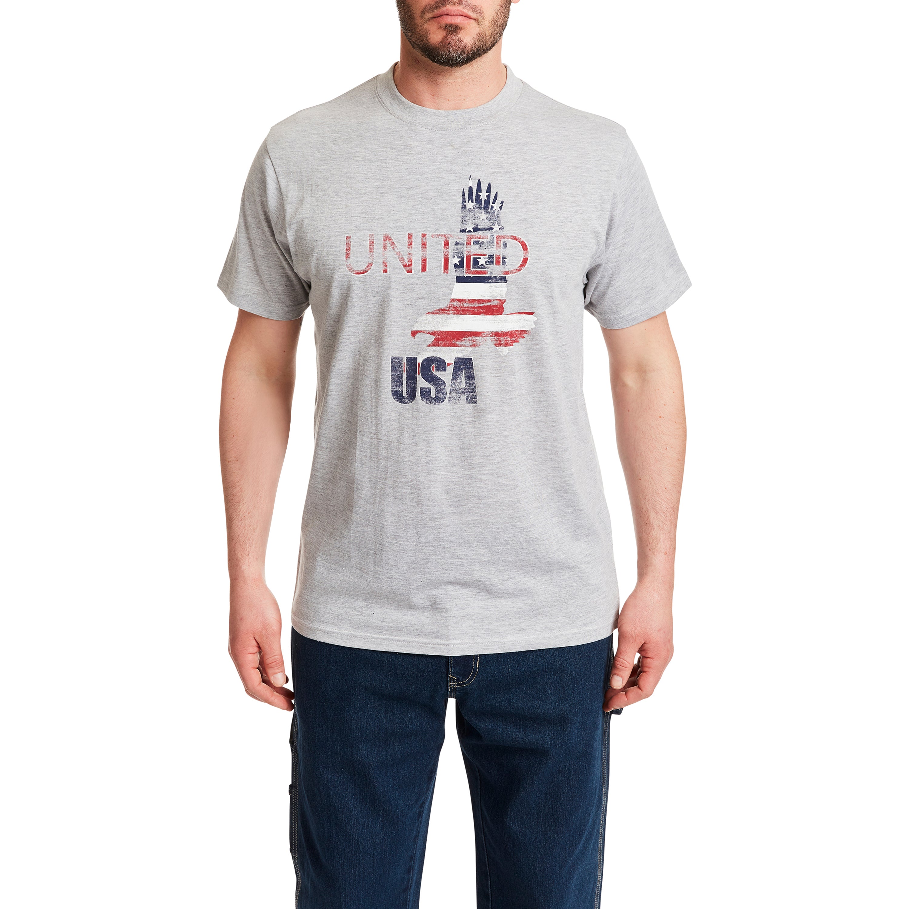  Smith's Workwear Short Sleeve Crew Neck Patriotic Tee-Shirt - United - Heather Grey-419 - Bonton