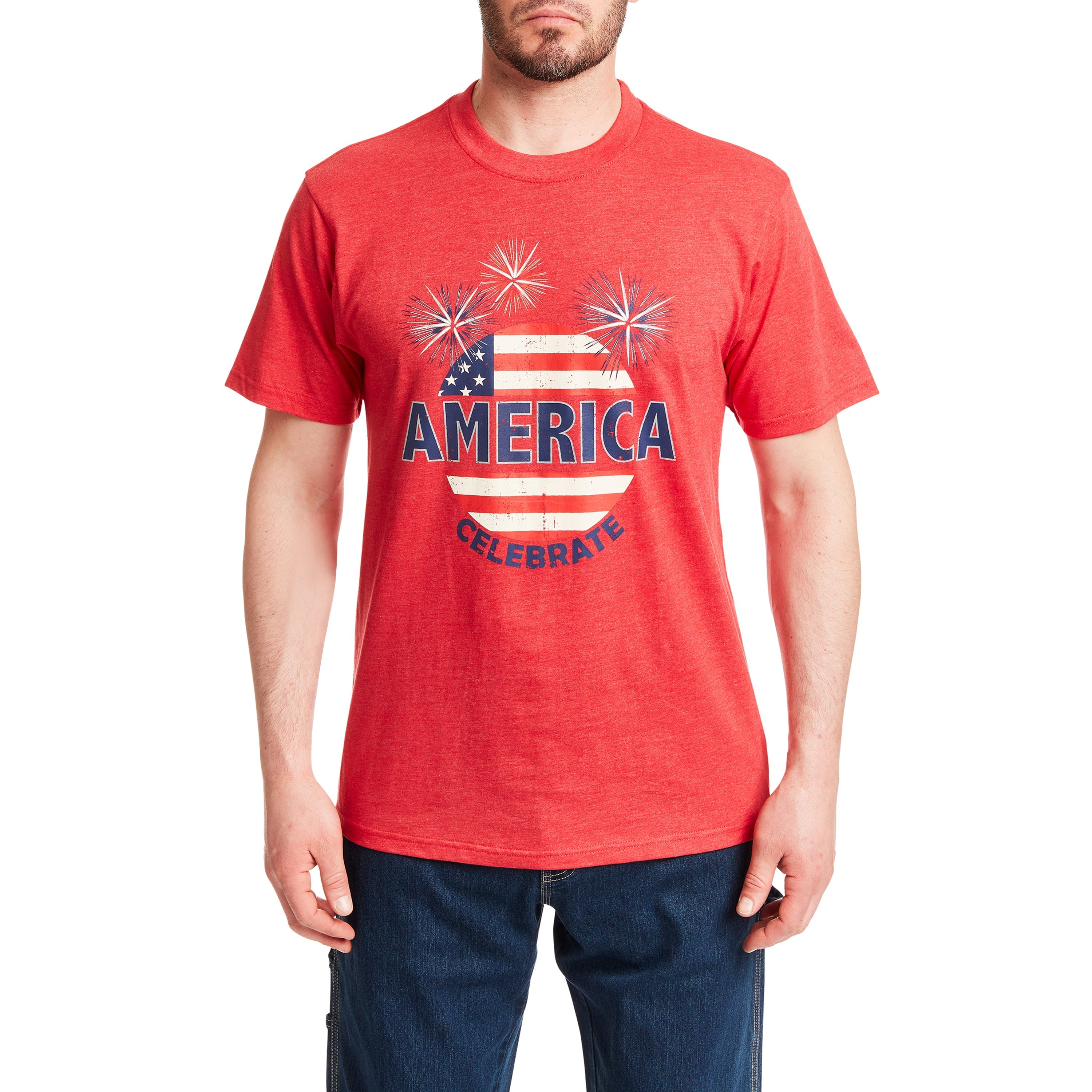  Smith's Workwear Short Sleeve Crew Neck Patriotic Tee-Shirt - Celebrate - Team Red Heather-423 - Bonton