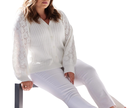  Minnie Rose Pointelle Cardigan - White - Bonton