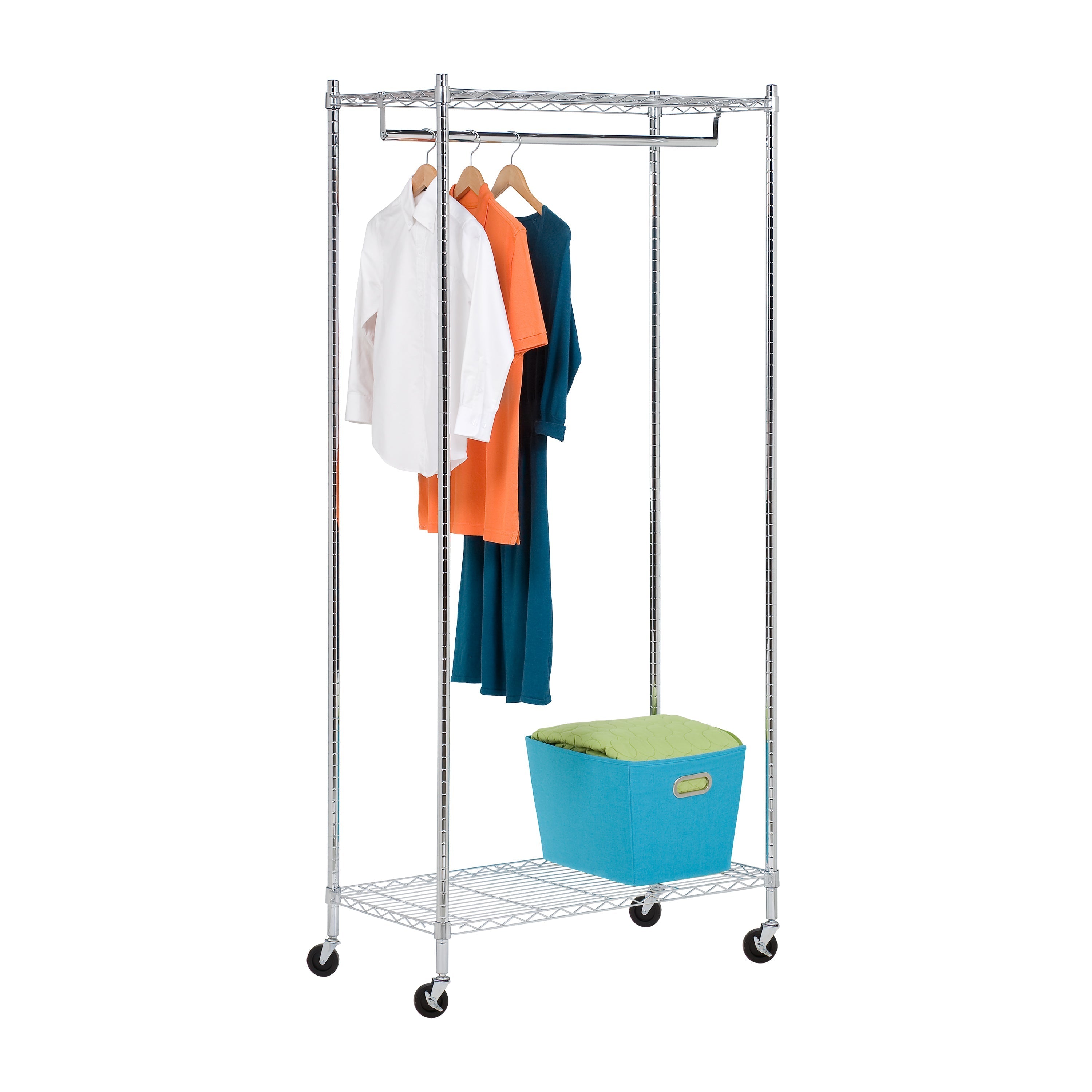  Honey-Can-Do Heavy Duty Rolling Garment Rack with 2 Shelves - Chrome - Bonton