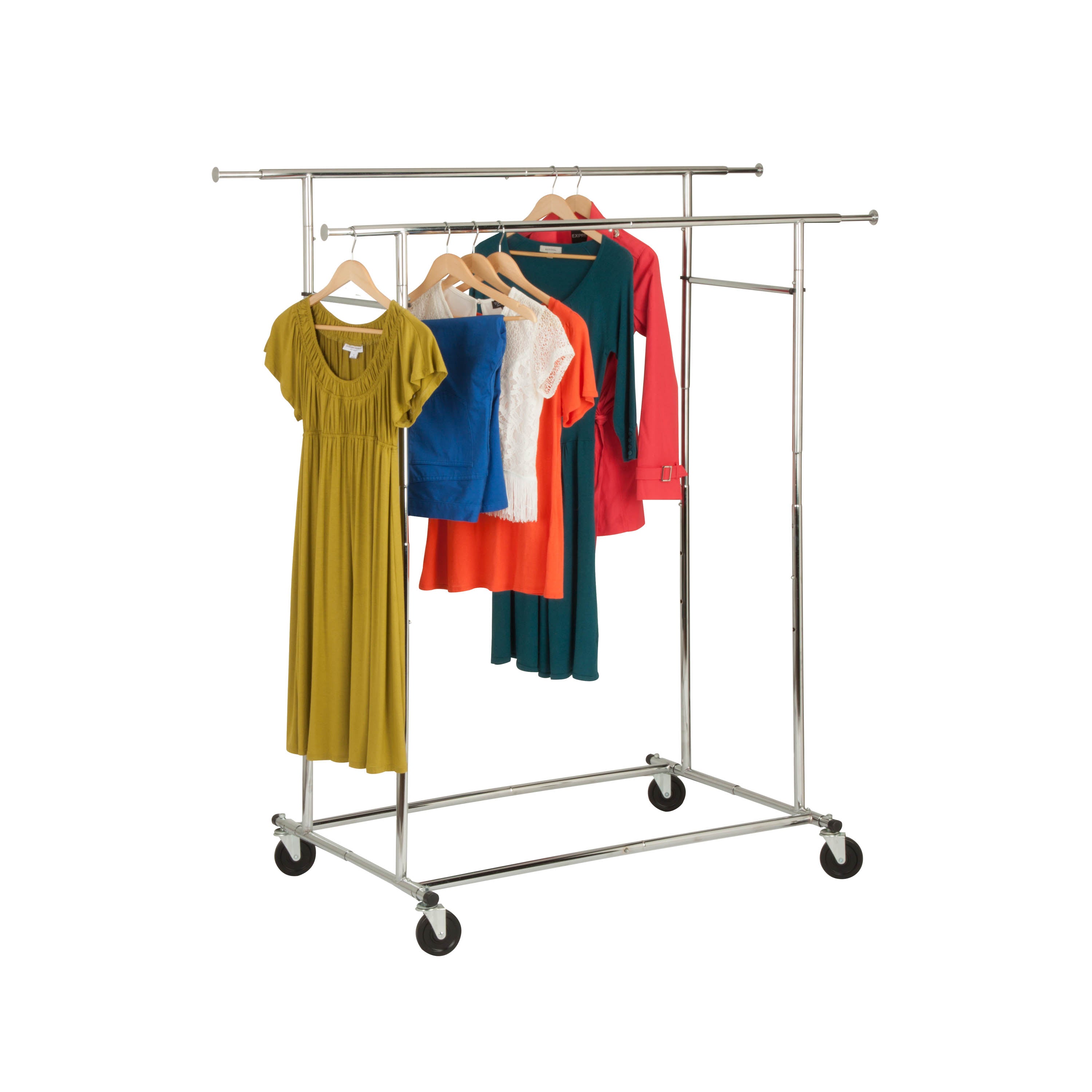  Honey-Can-Do Dual Bar Adjustable Rolling Garment Rack - Chrome - Bonton