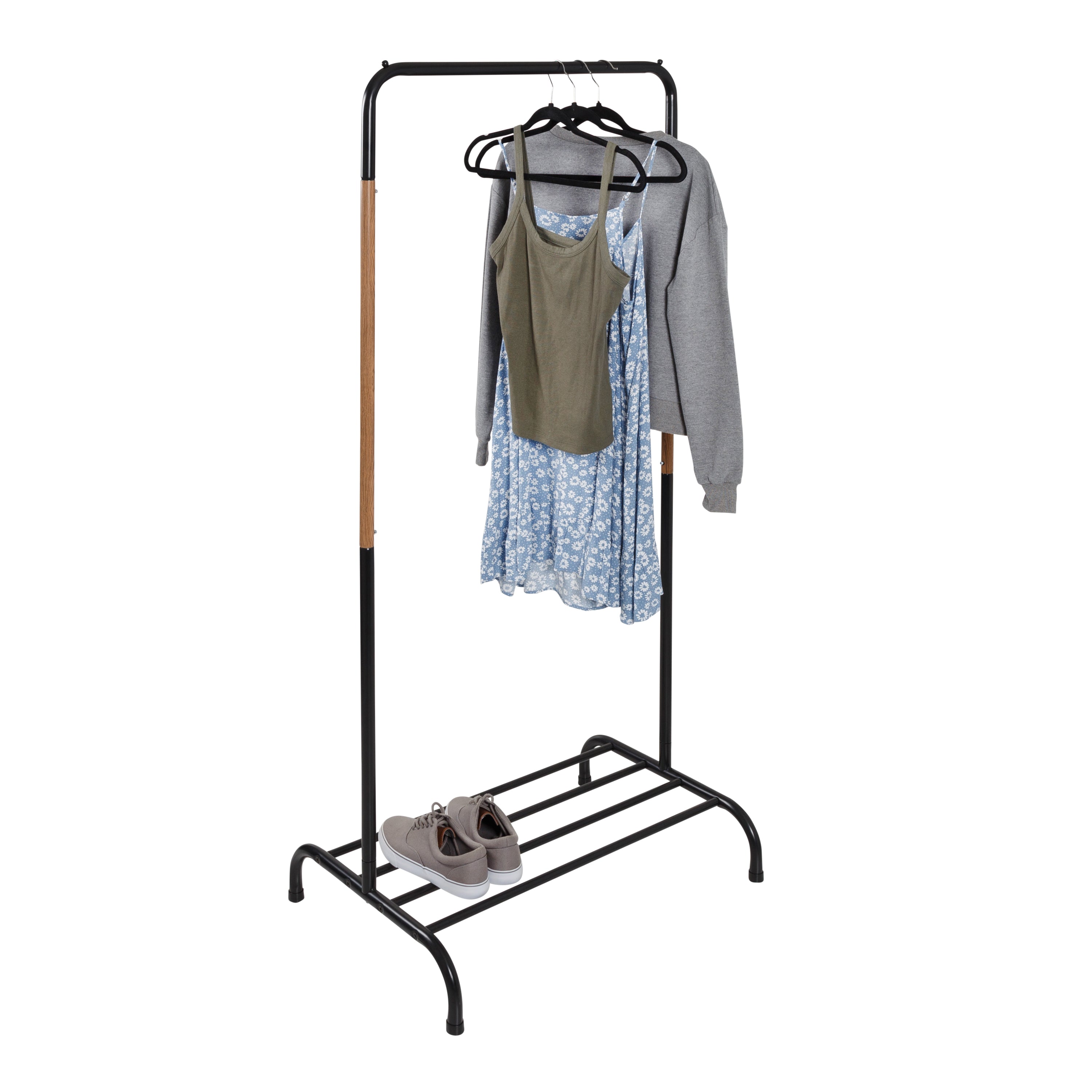  Honey-Can-Do Single Garment Rack with Shoe Shelf and Hanging Bar for Clothes - Black - Bonton