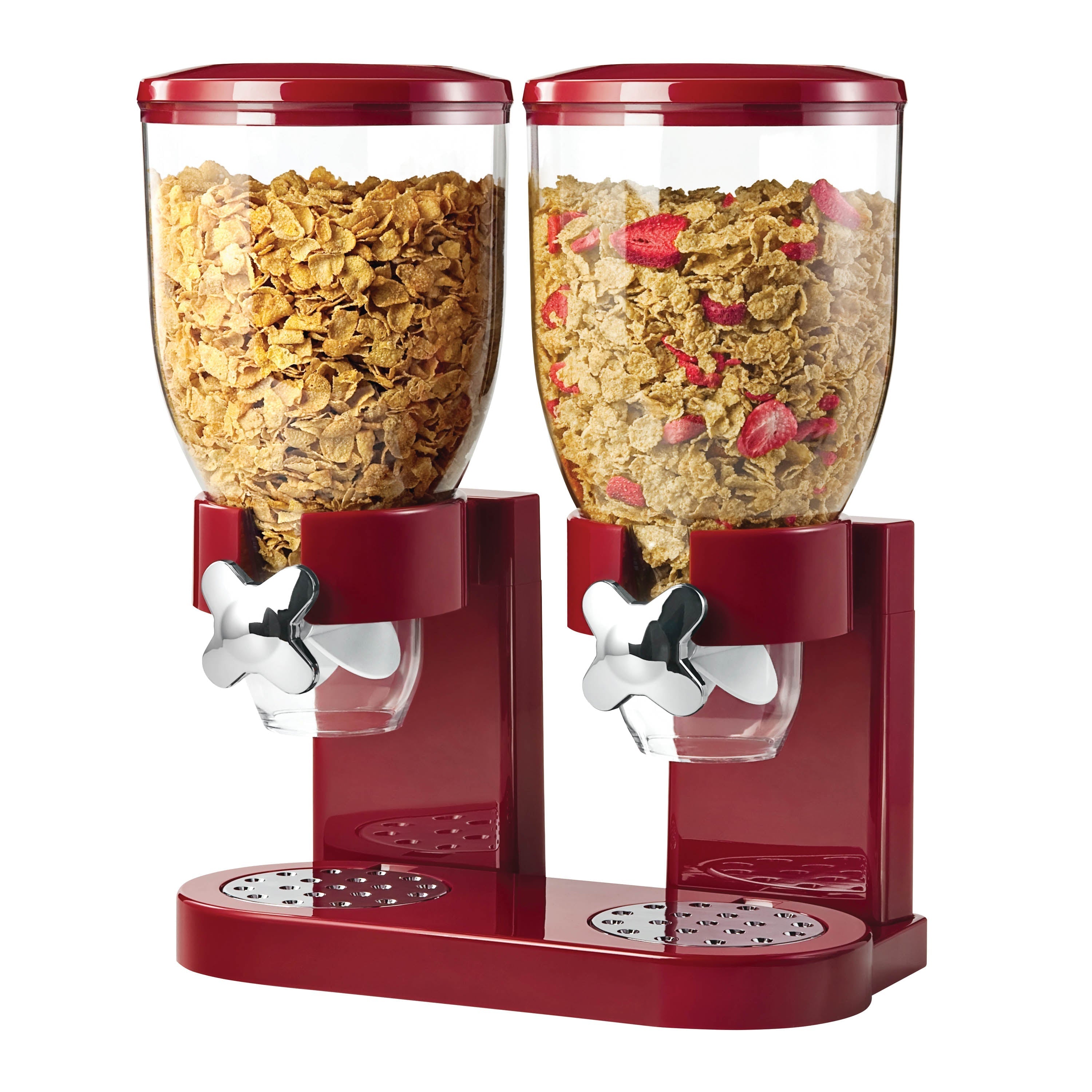  Honey-Can-Do Double Cereal Dispenser with Portion Control - Red - Bonton