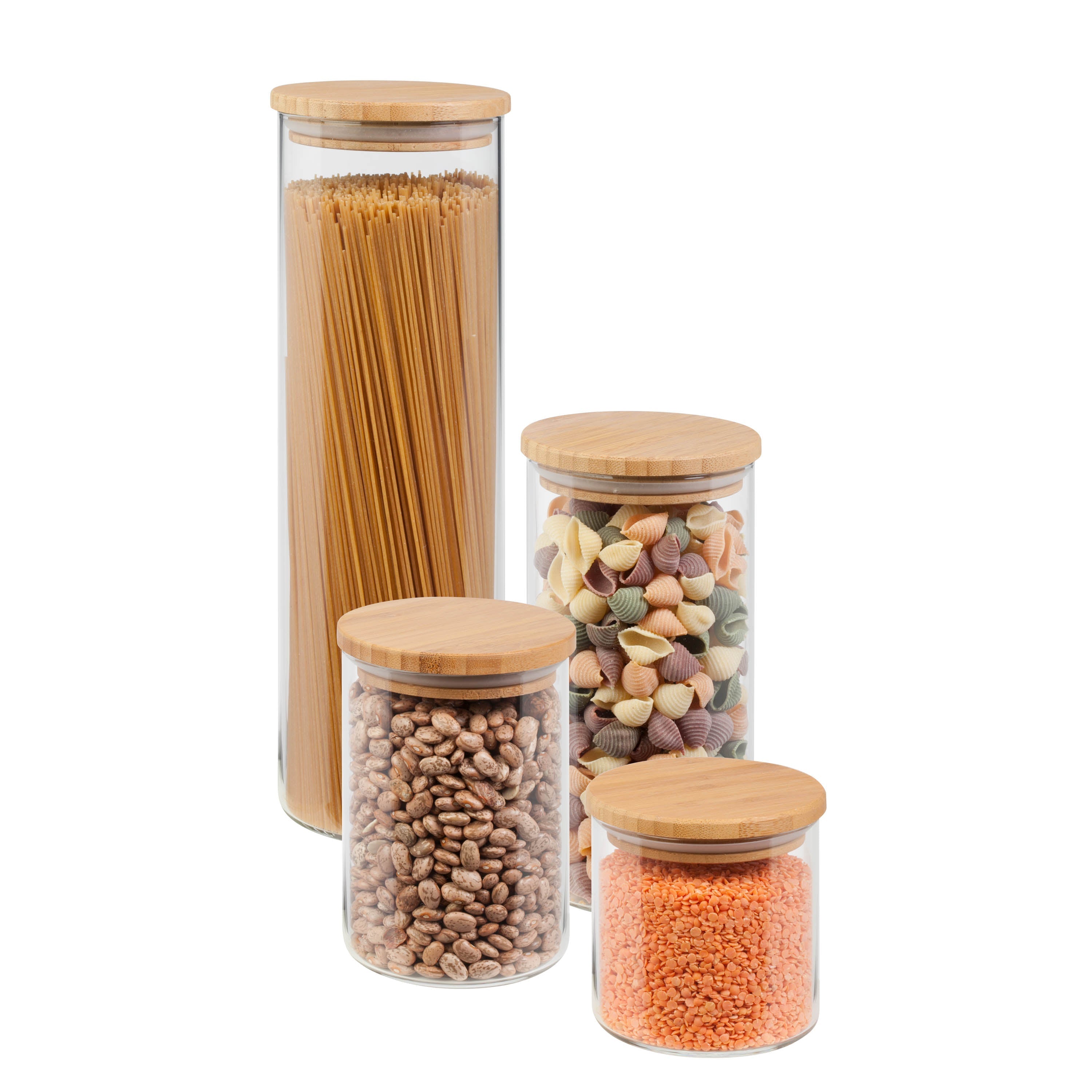  Honey-Can-Do Glass 4-Piece Jar Storage Set with Bamboo Lids - Natural - Bonton