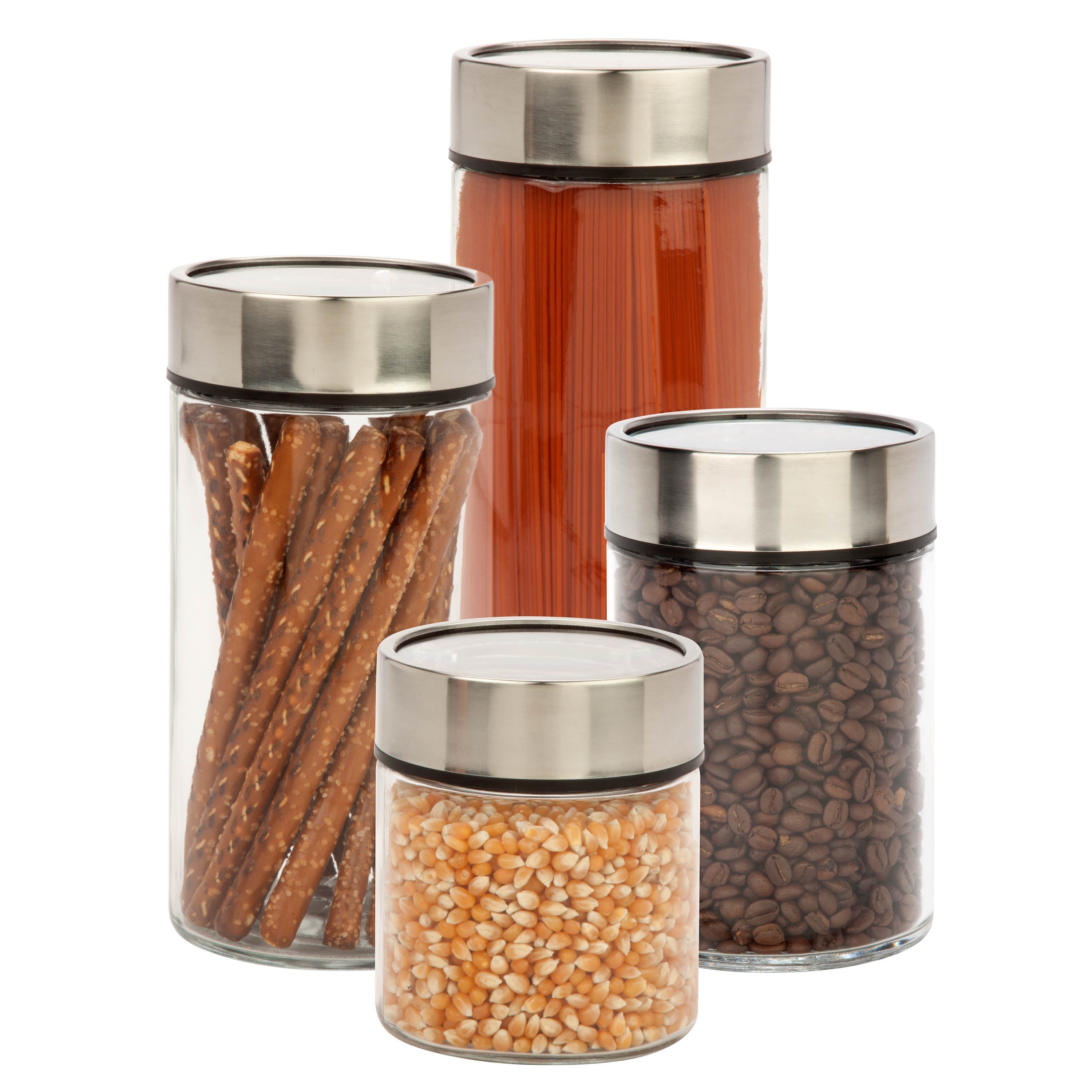  Honey-Can-Do Kitchen Glass Jar Set with Stainless Steel Lids and Fresh-Date Dials - Chrome - Bonton