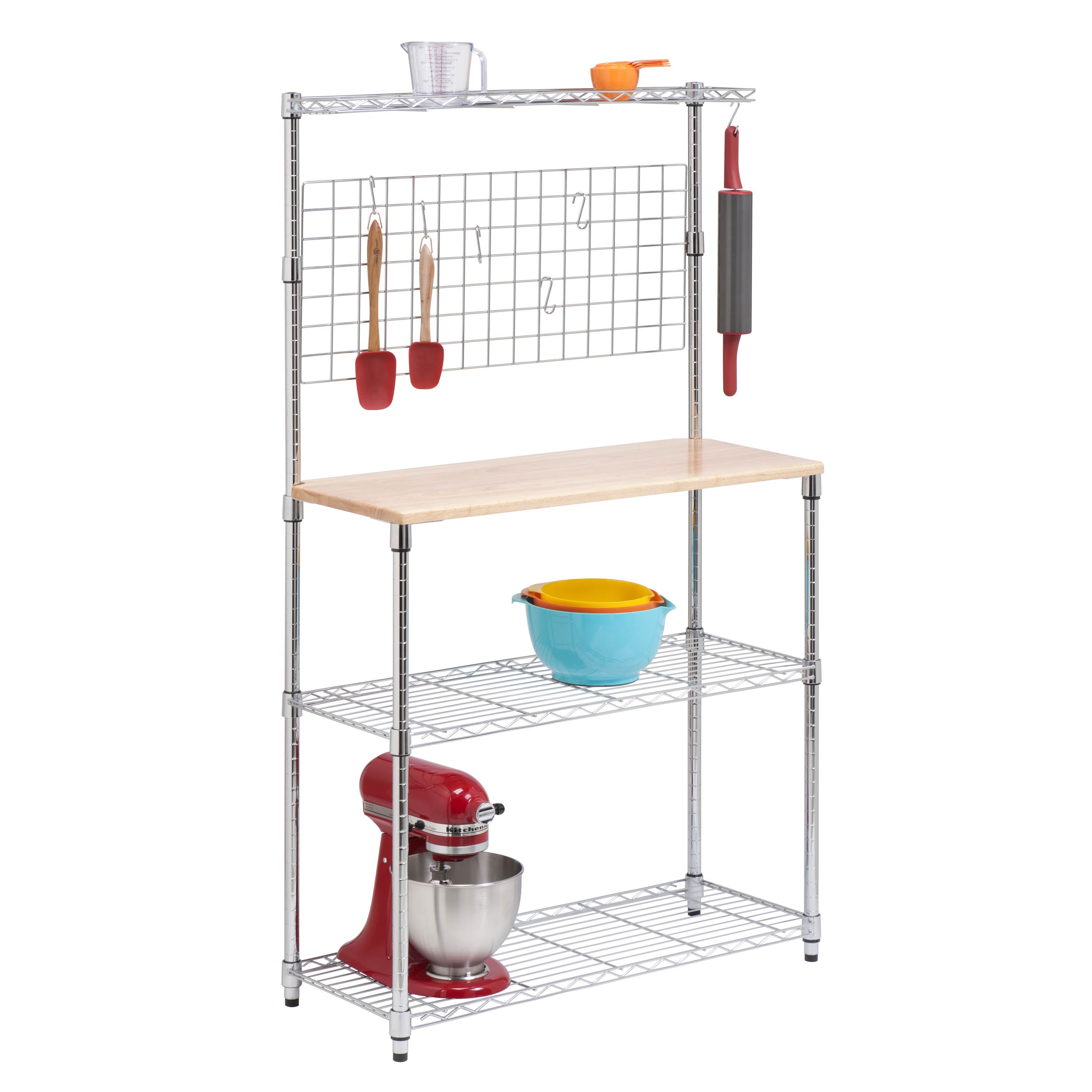  Honey-Can-Do Bakers Rack with Shelves and Hanging Storage - Chrome - Bonton