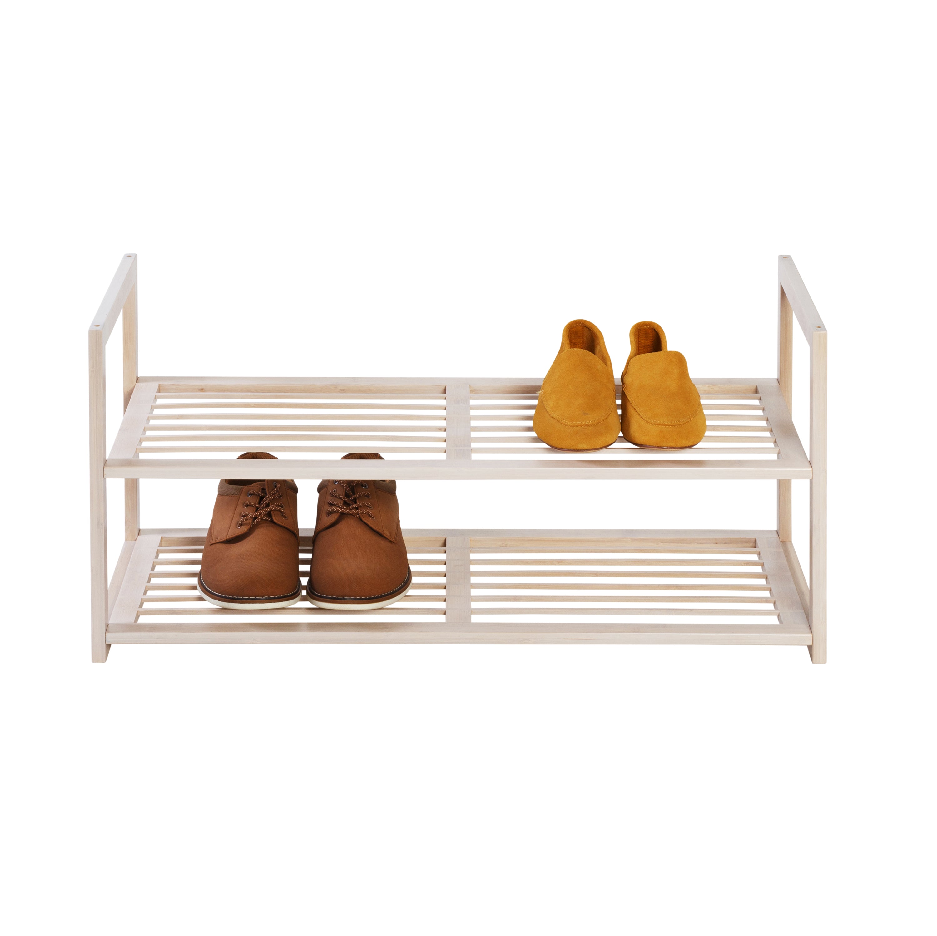  Honey-Can-Do 2-Tier Stackable Bamboo Shoe Rack - White Wash - Bonton