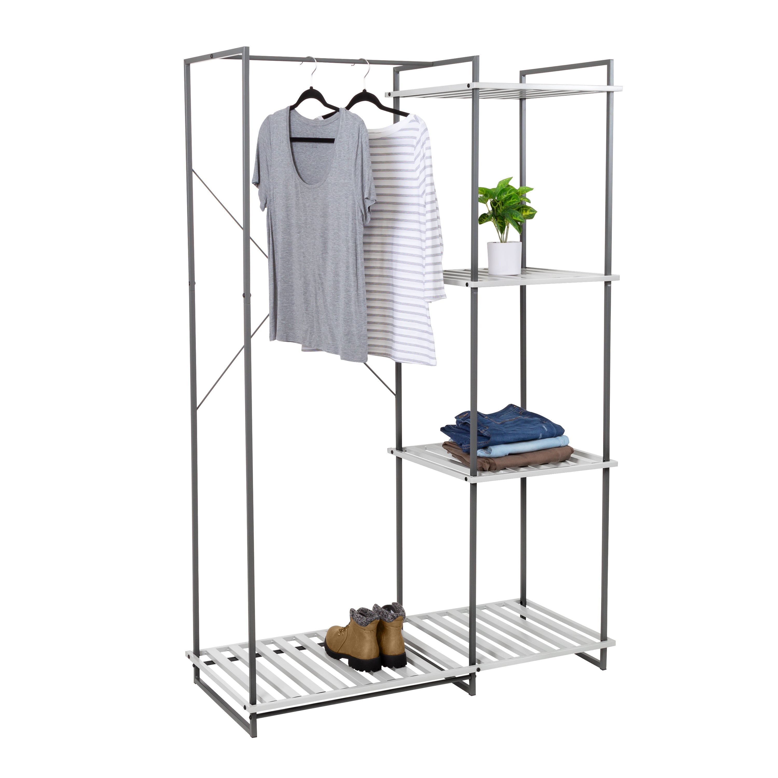  Honey-Can-Do Freestanding Open Metal Closet Wardrobe - Grey - Bonton