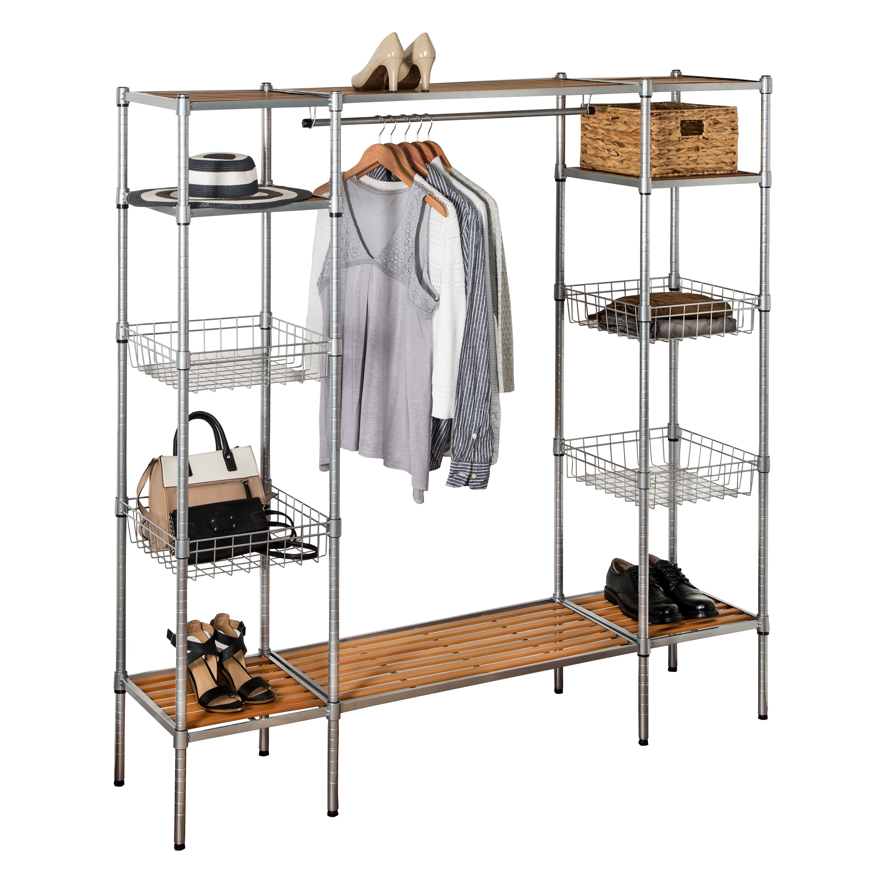  Honey-Can-Do Freestanding Closet With Garment Bar and Shelves - Silver - Bonton