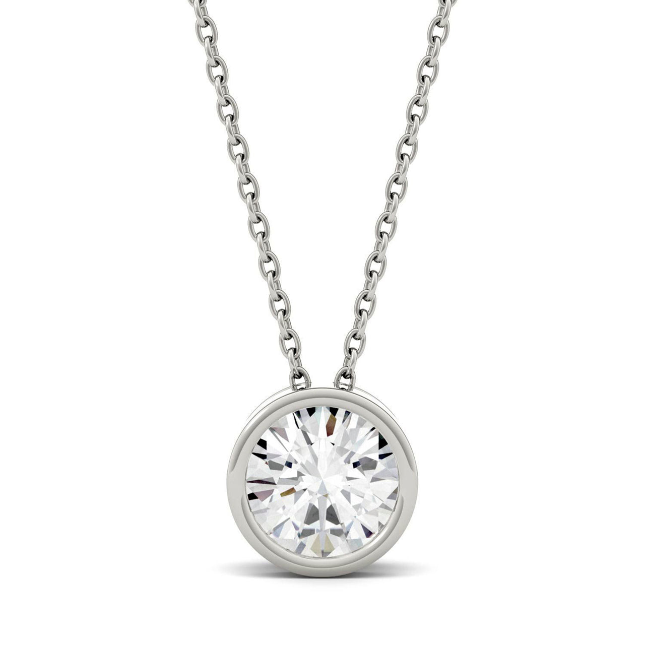  Charles & Colvard Charles & Colvard 0.50cttw Moissanite Bezel Pendant - White Gold - Bonton