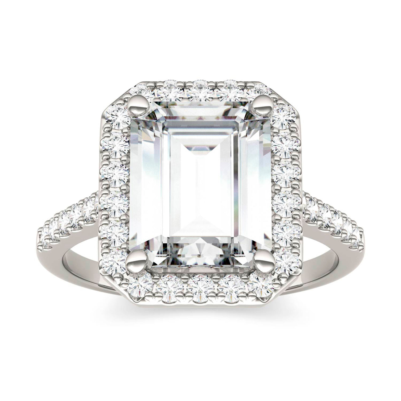  Charles & Colvard Charles & Colvard 4.06cttw Moissanite Emerald Cut Halo Engagement Ring - White Gold - Bonton