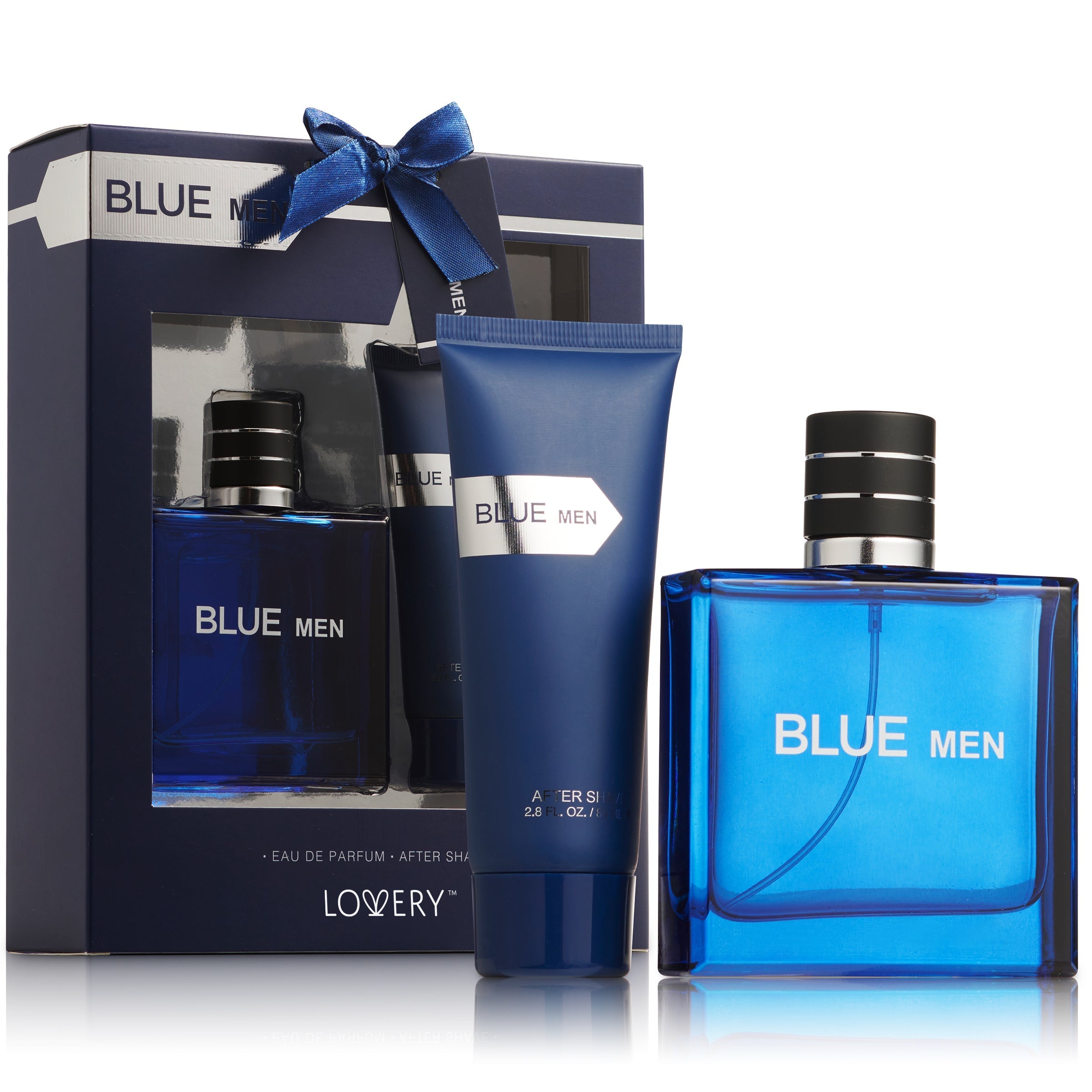  Lovery Blue Men Beauty and Personal Care Set - Perfume and After Shave Selfcare Gift - Blue/Silver - Bonton