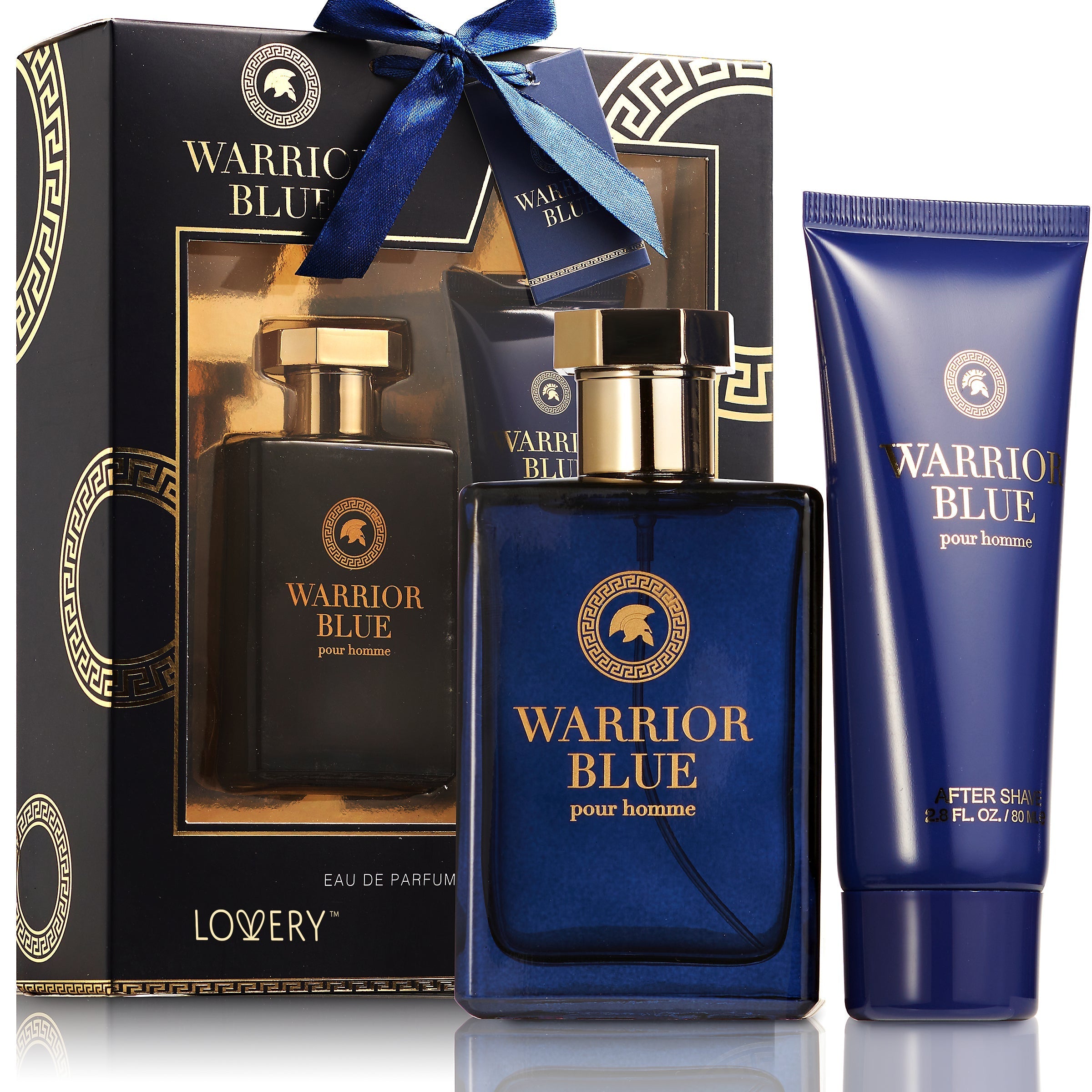  Lovery Warrior Blue Bath and Body Gift Set - Mens Home Spa Pampering Package - Blue/Gold - Bonton